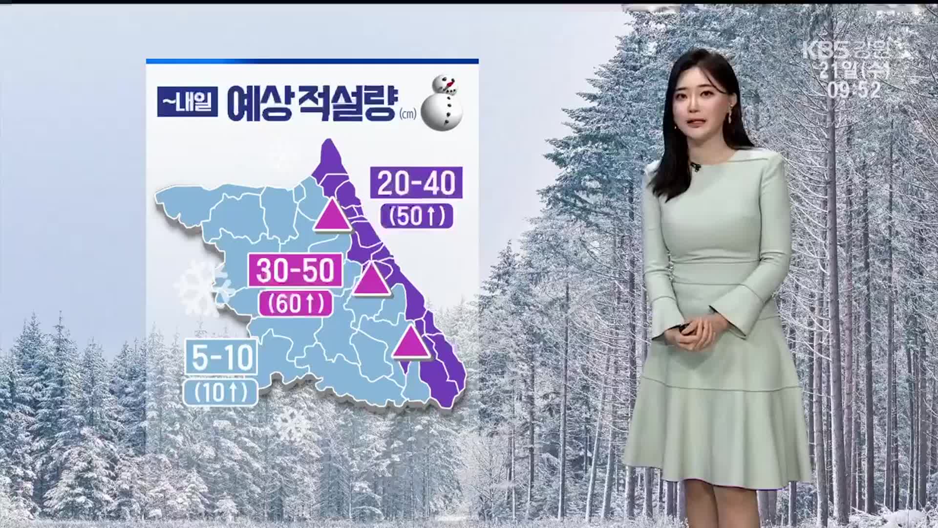 [날씨] 강원 영동지역 대설특보…빙판길·도로 살얼음 주의