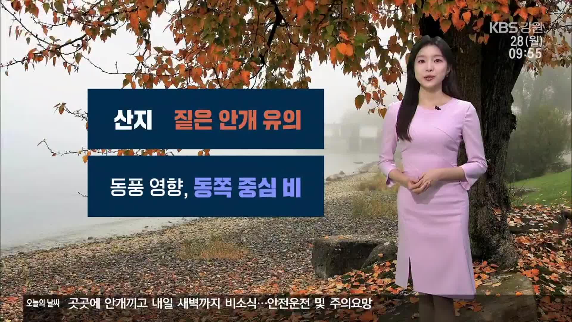 [날씨] 강원 산지 짙은 안개 유의…동풍 영향, 동쪽 중심 ‘비’