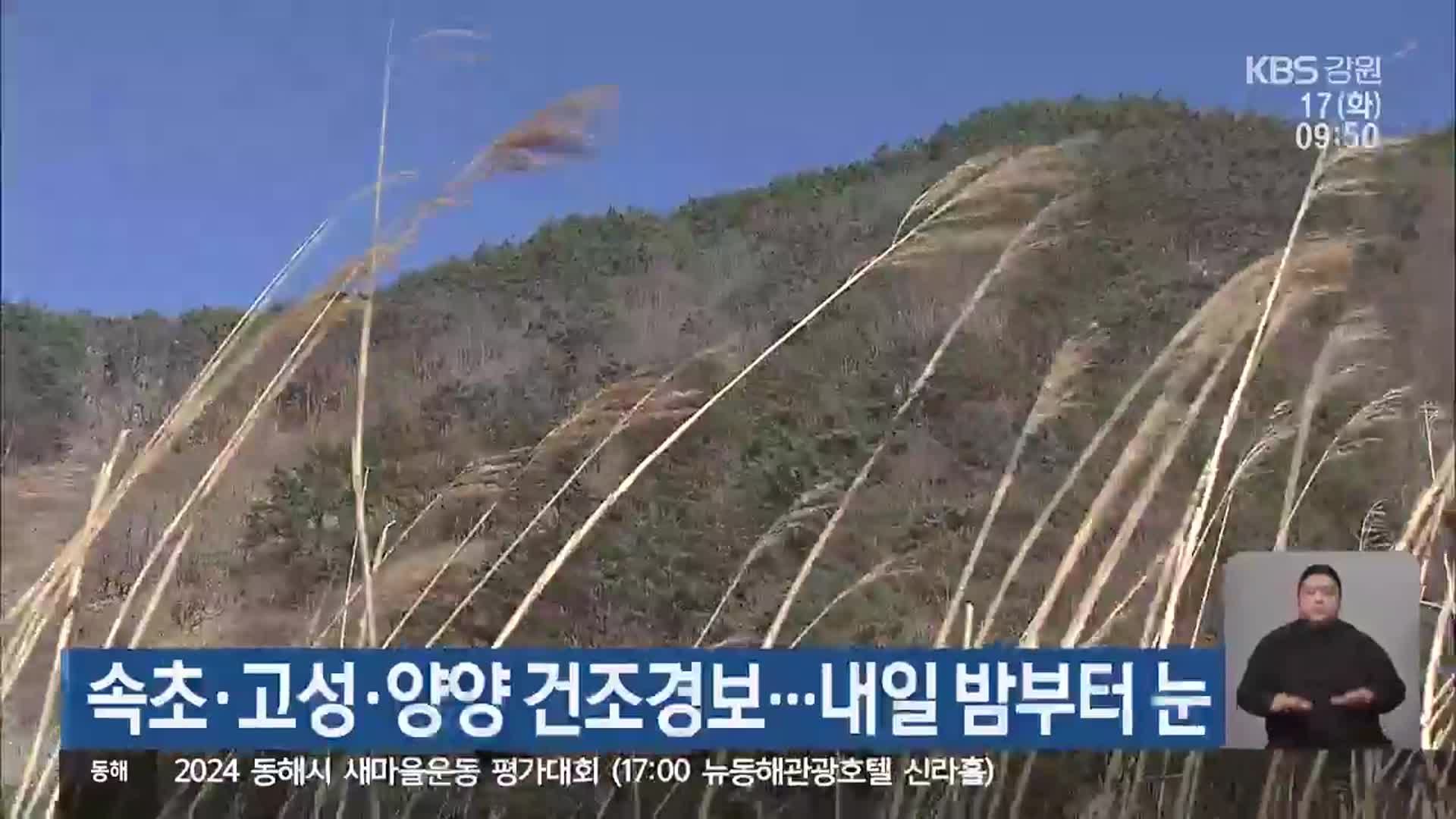 속초·고성·양양 건조경보…내일 밤부터 눈