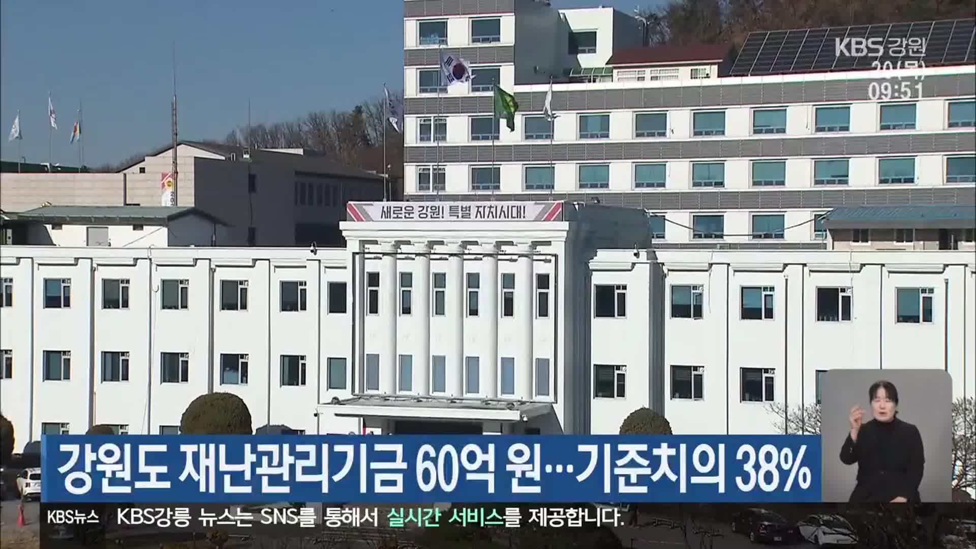 강원도 재난관리기금 60억 원…기준치의 38%