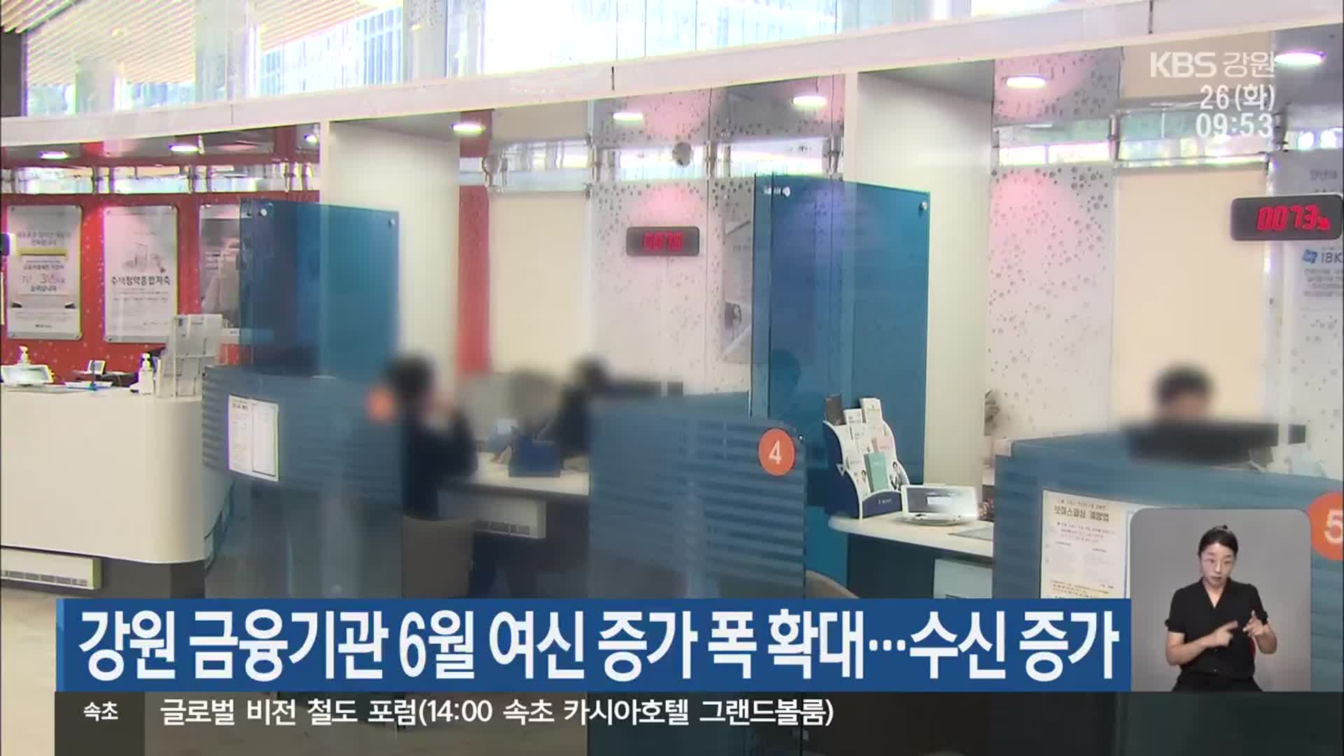 강원 금융기관 6월 여신 증가 폭 확대…수신 증가