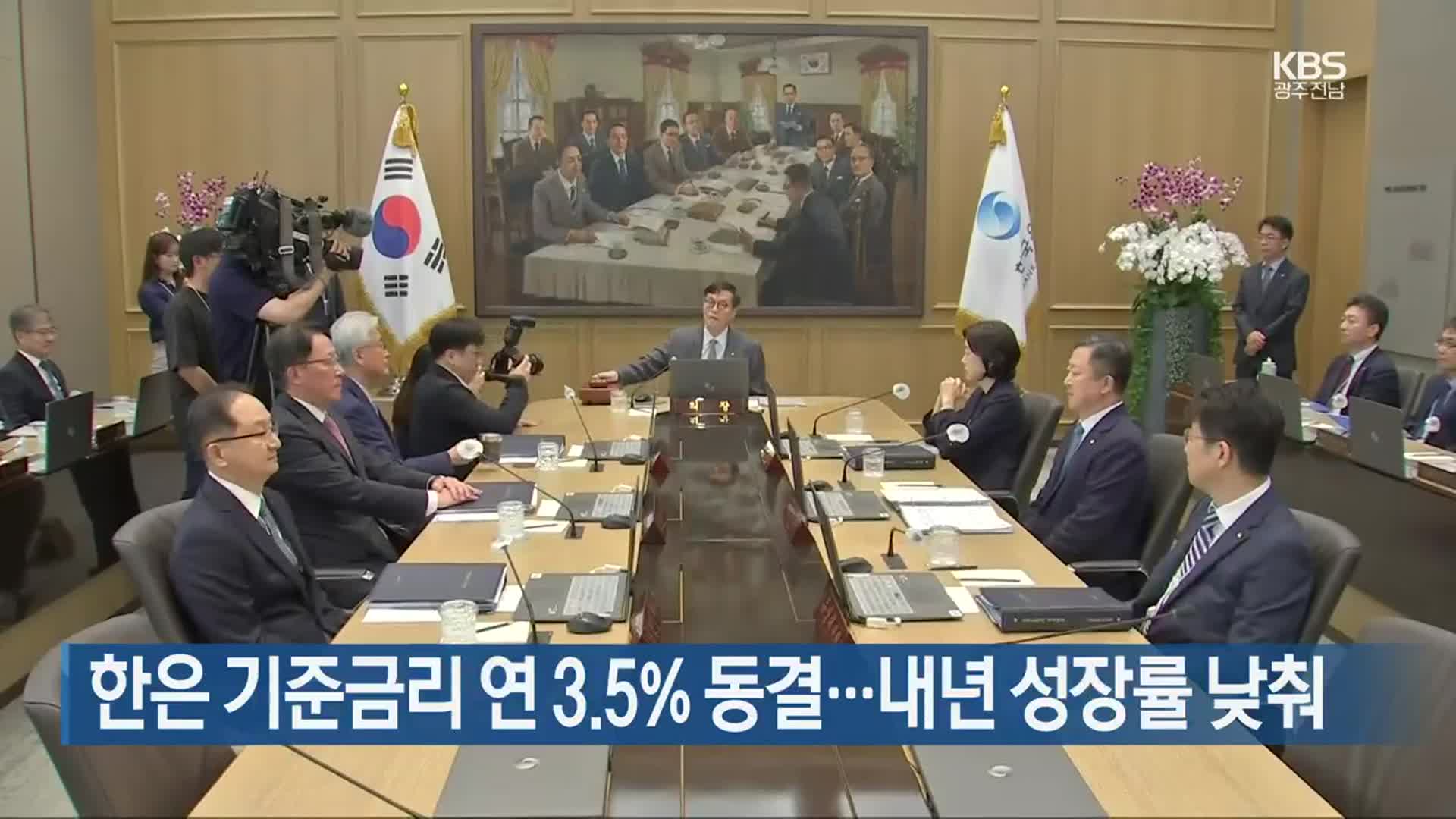 한은 기준금리 연 3.5% 동결…내년 성장률 낮춰