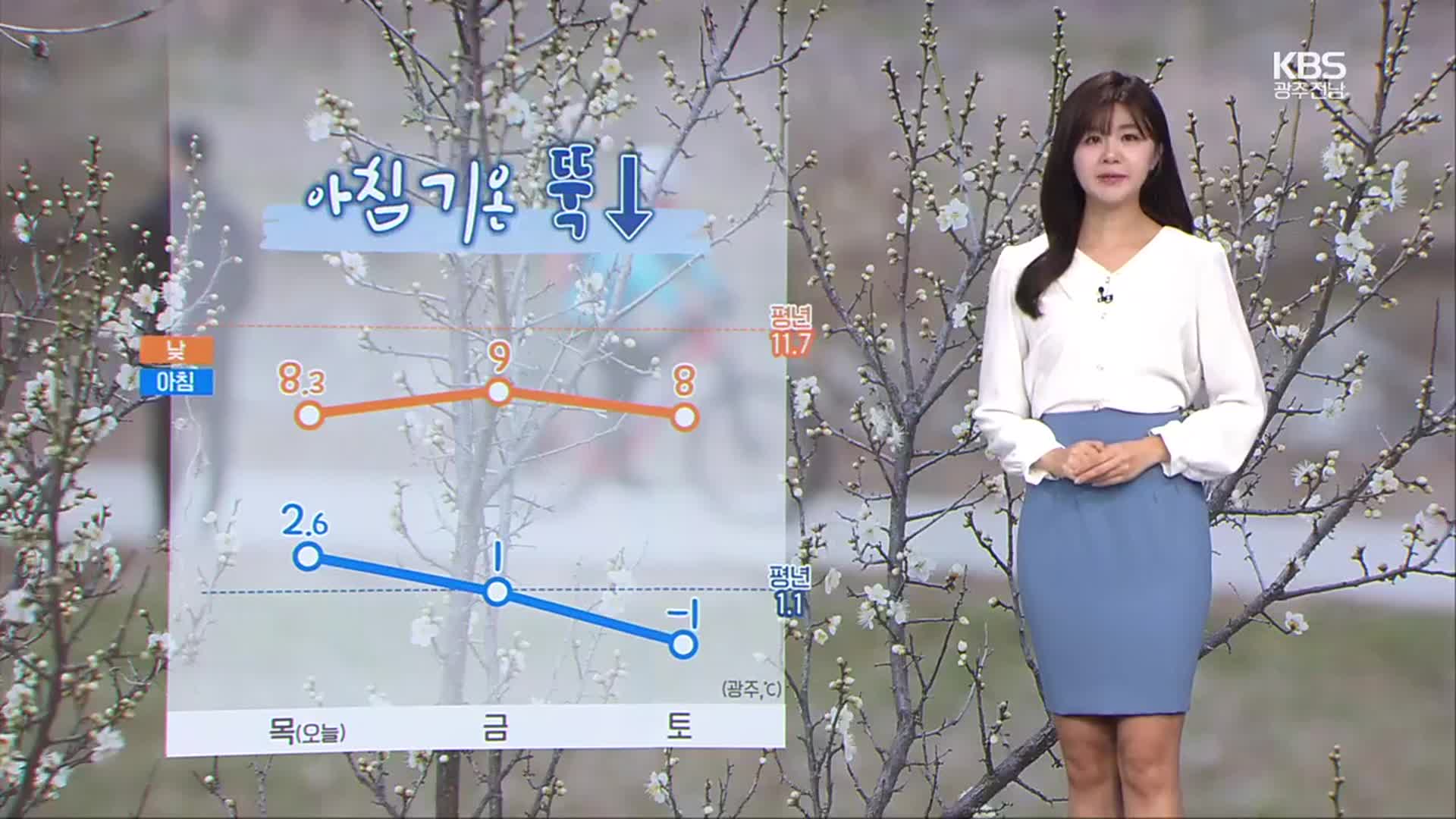 [날씨] 광주·전남 아침 기온 뚝↓…서해안 빗방울·눈