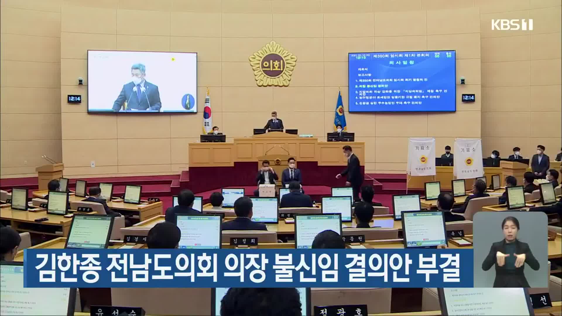 김한종 전남도의회 의장 불신임 결의안 부결