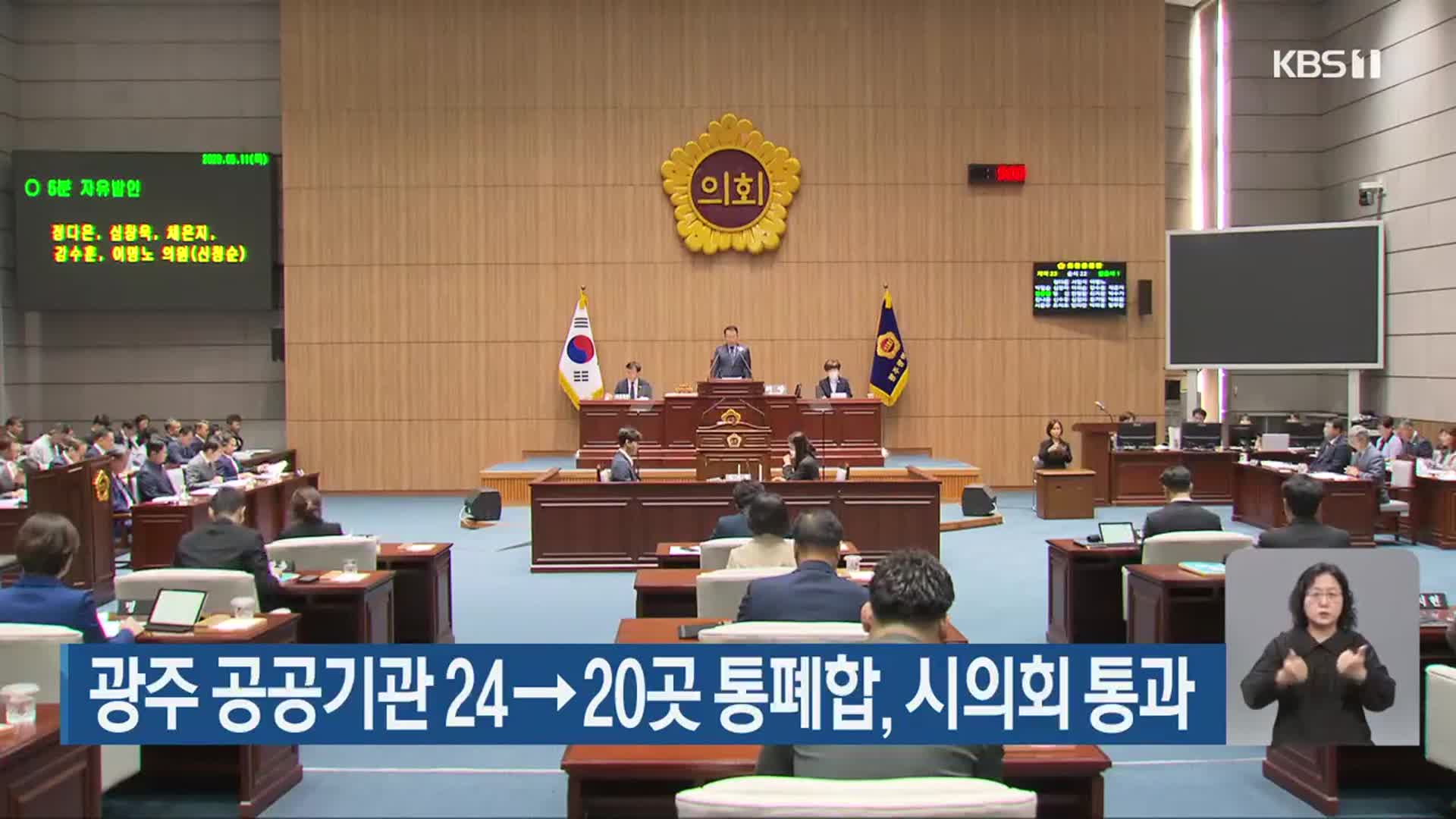 광주 공공기관 24→20곳 통폐합, 시의회 통과