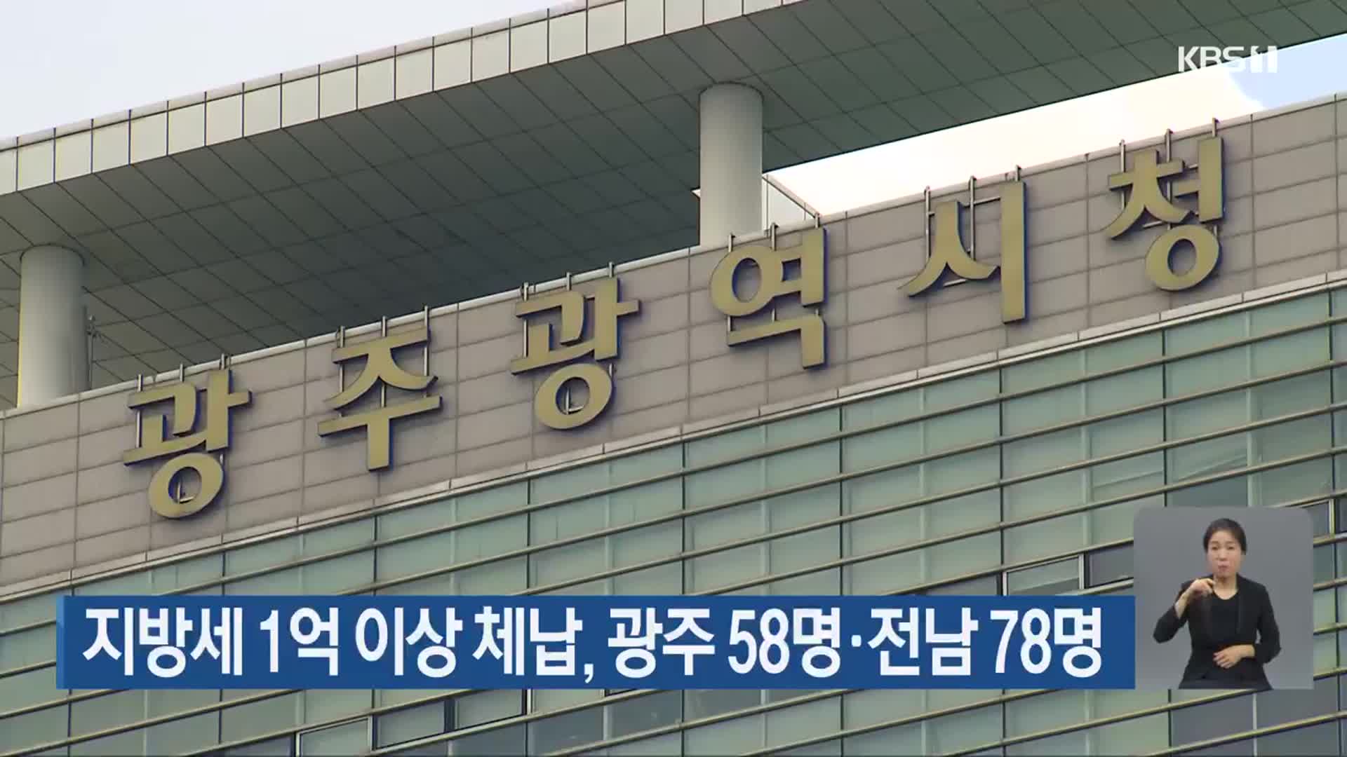 지방세 1억 이상 체납, 광주 58명·전남 78명