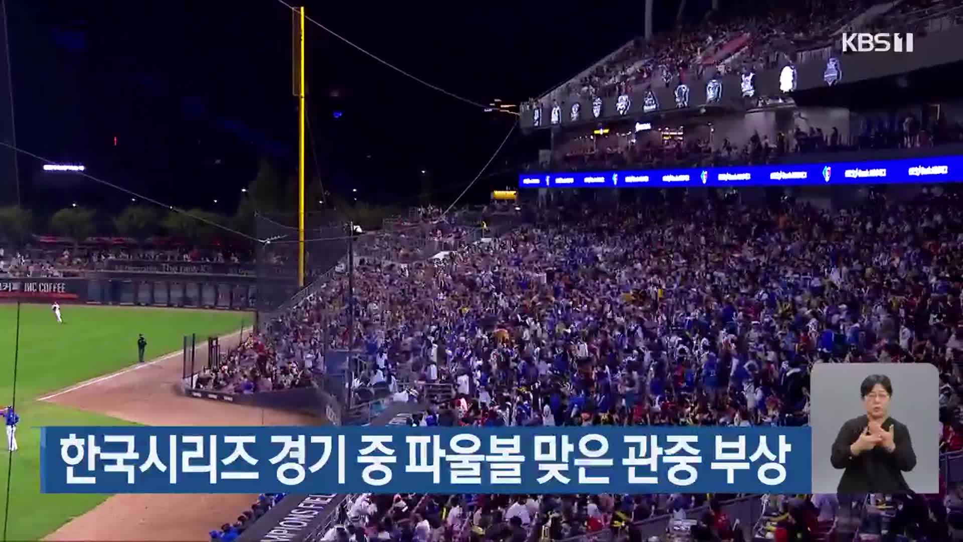 한국시리즈 경기 중 파울볼 맞은 관중 부상