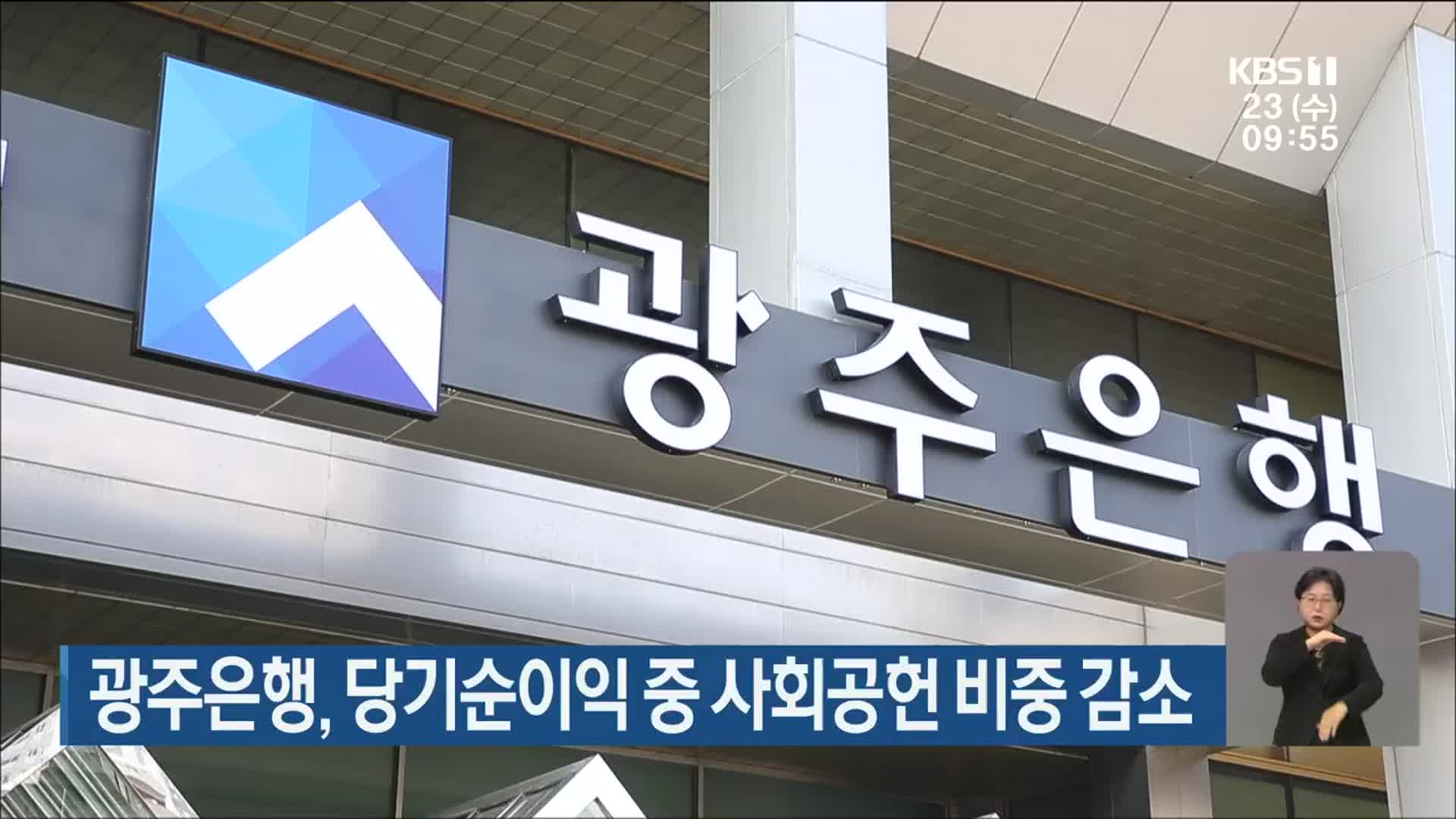 광주은행, 당기순이익 중 사회공헌 비중 감소