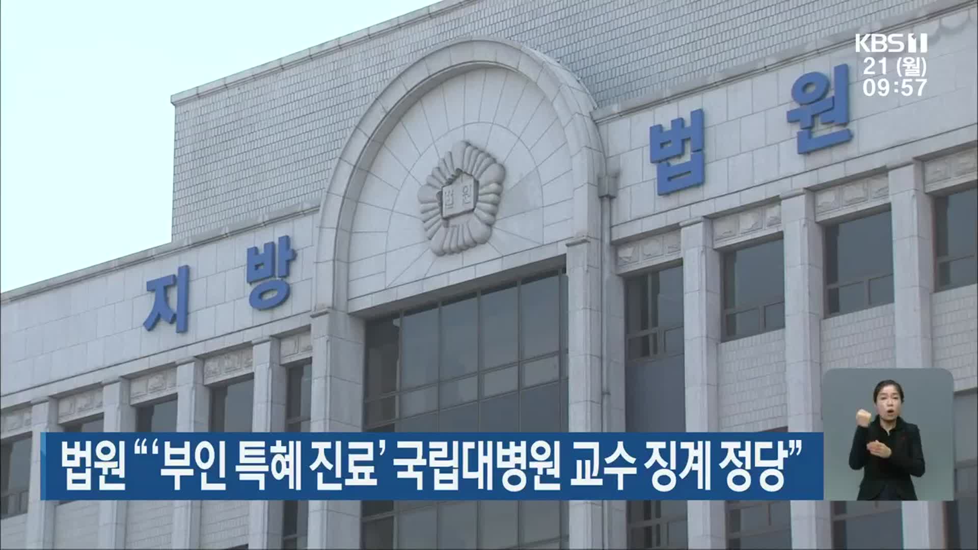 법원 “‘부인 특혜 진료’ 국립대병원 교수 징계 정당”