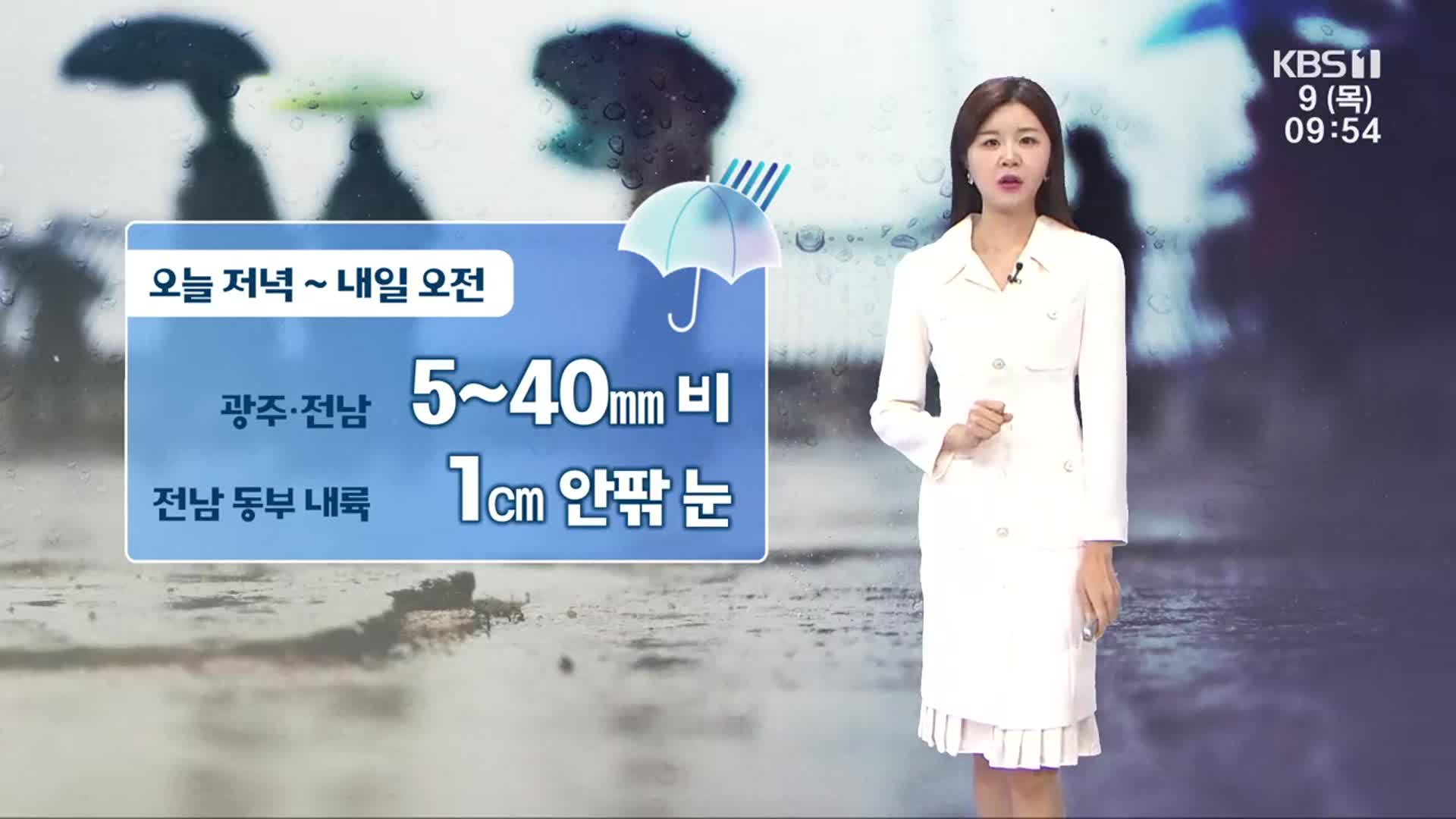 [날씨] 광주·전남 퇴근길 무렵 비 시작…예상 강수량 5~40mm
