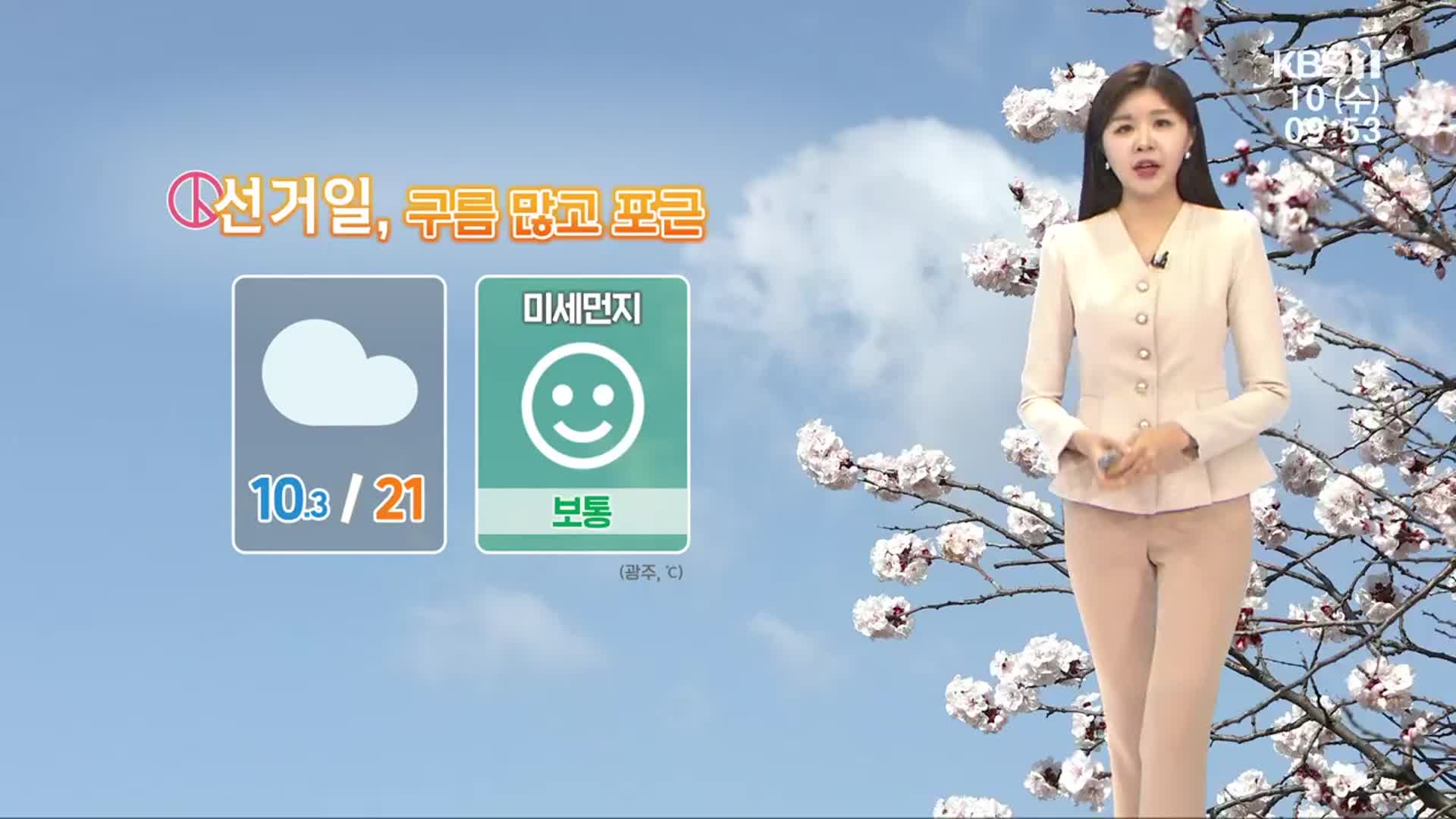 [날씨] 광주·전남 선거일, 구름 많고 포근…주말 한낮 25도