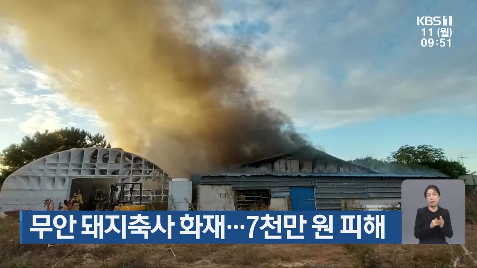 무안 돼지축사 화재…7천만 원 피해