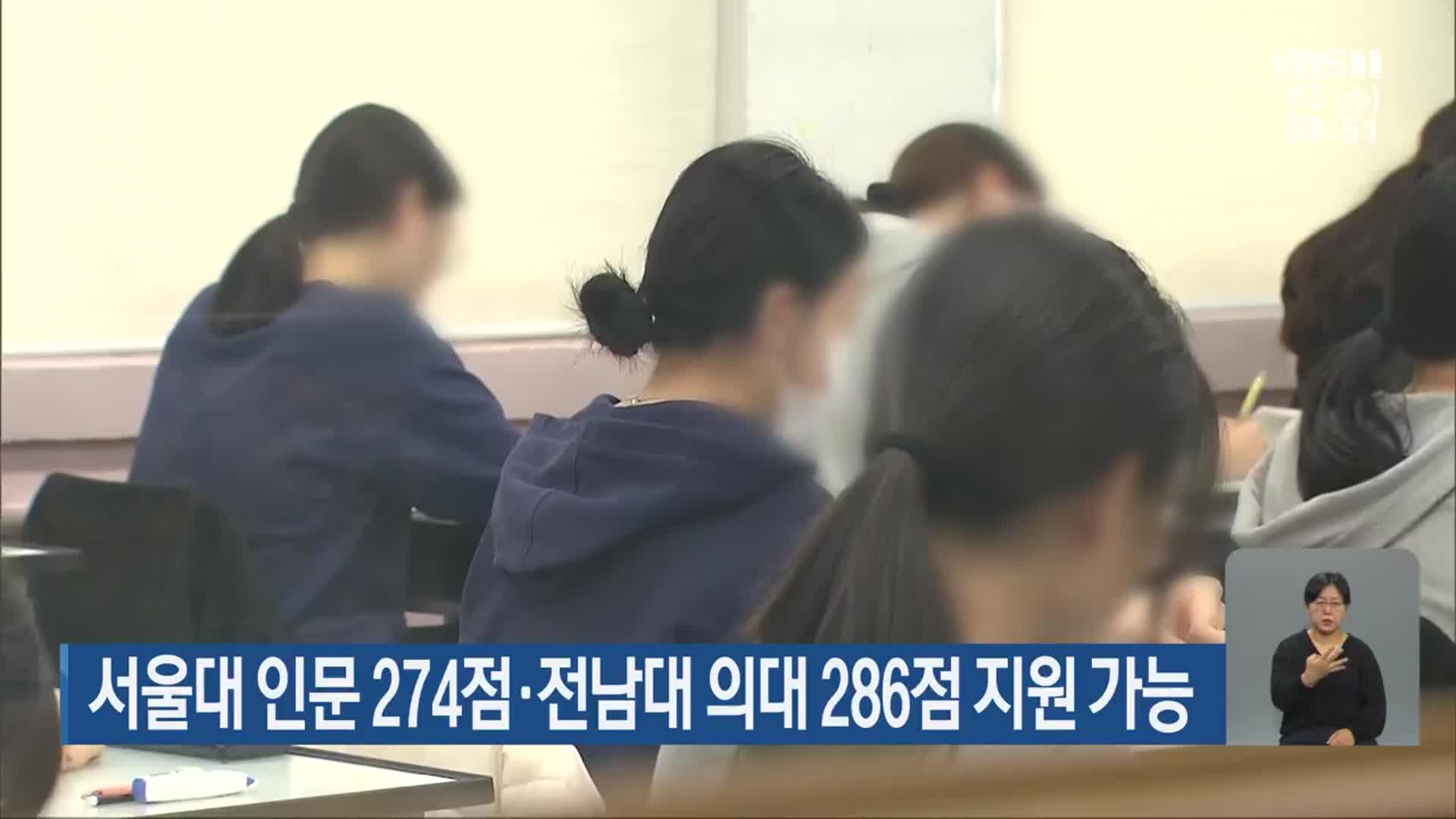 서울대 인문 274점·전남대 의대 286점 지원 가능