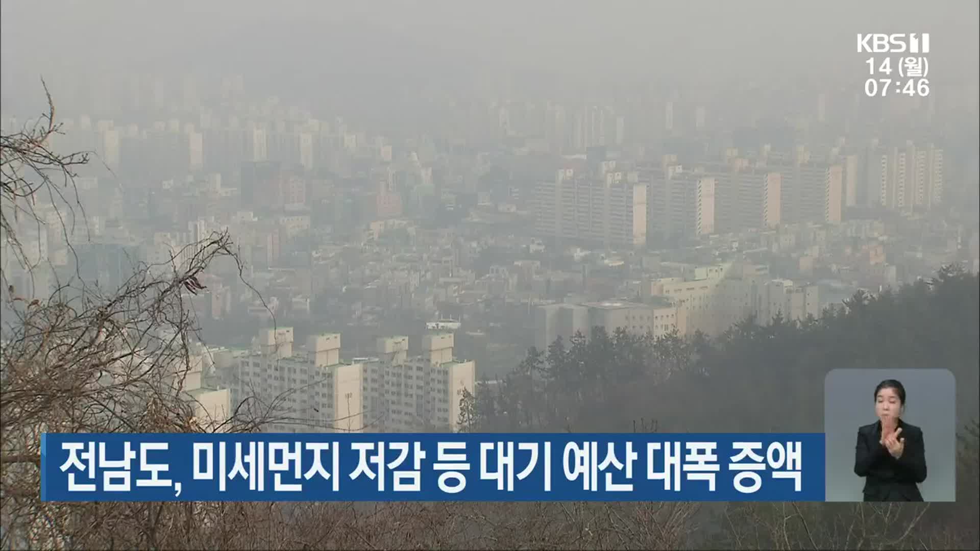 전남도, 미세먼지 저감 등 대기 예산 대폭 증액