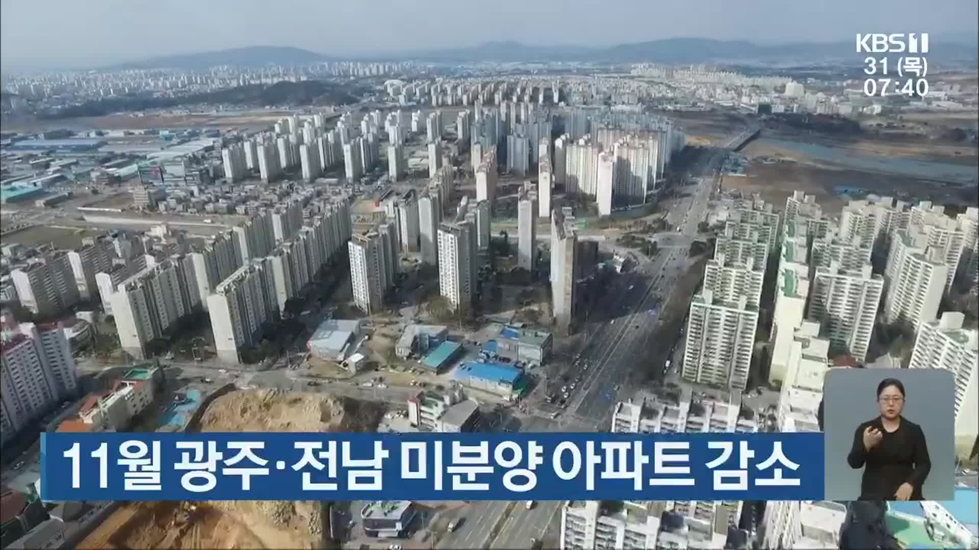 11월 광주·전남 미분양 아파트 감소