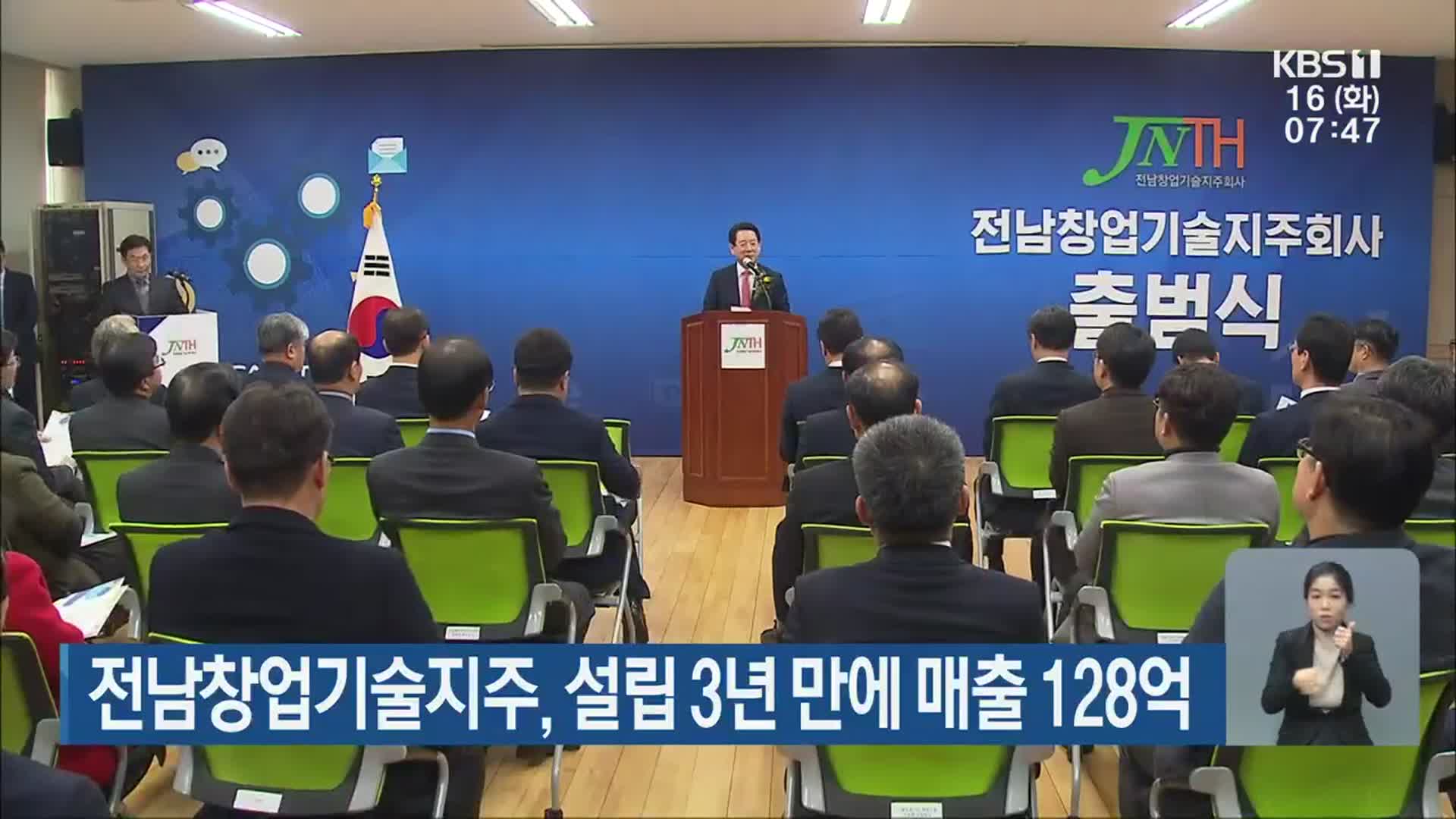 전남창업기술지주, 설립 3년 만에 매출 128억