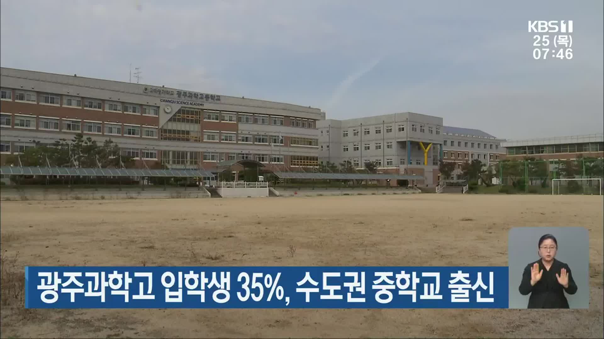 광주과학고 입학생 35%, 수도권 중학교 출신