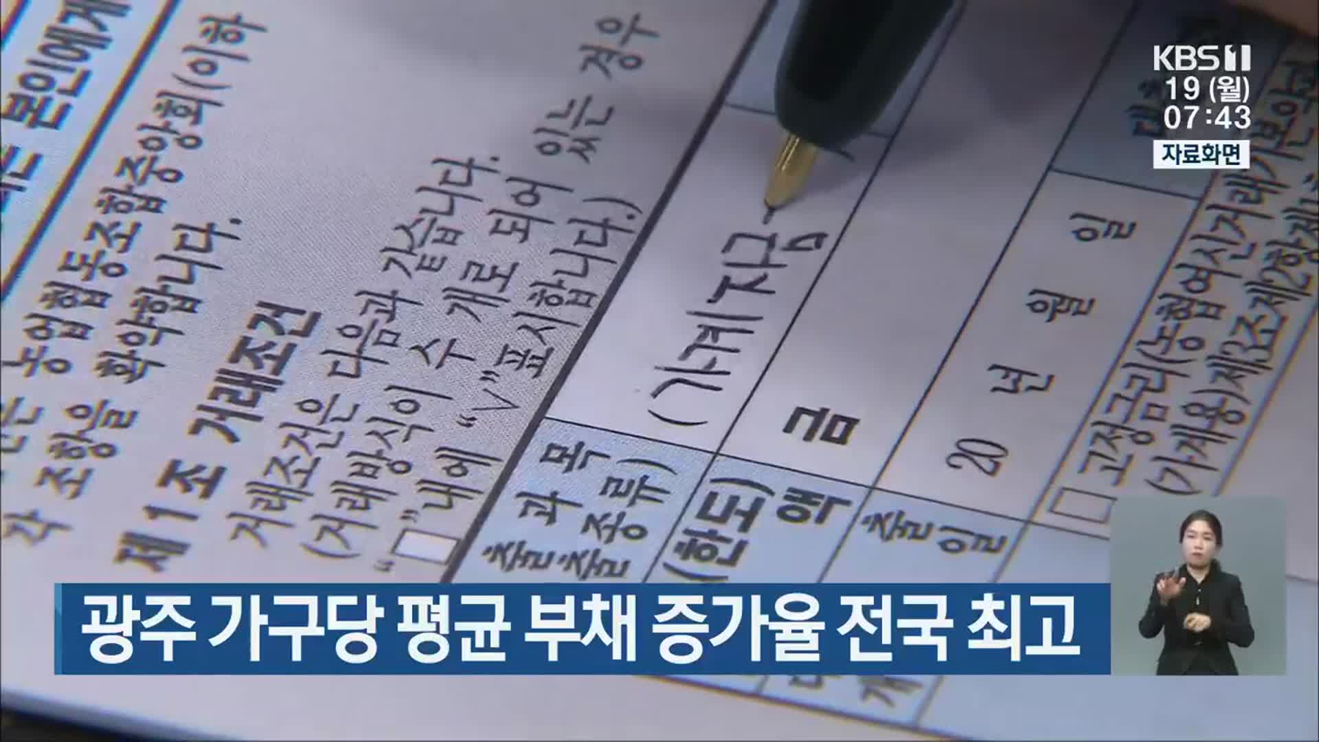 광주 가구당 평균 부채 증가율 전국 최고