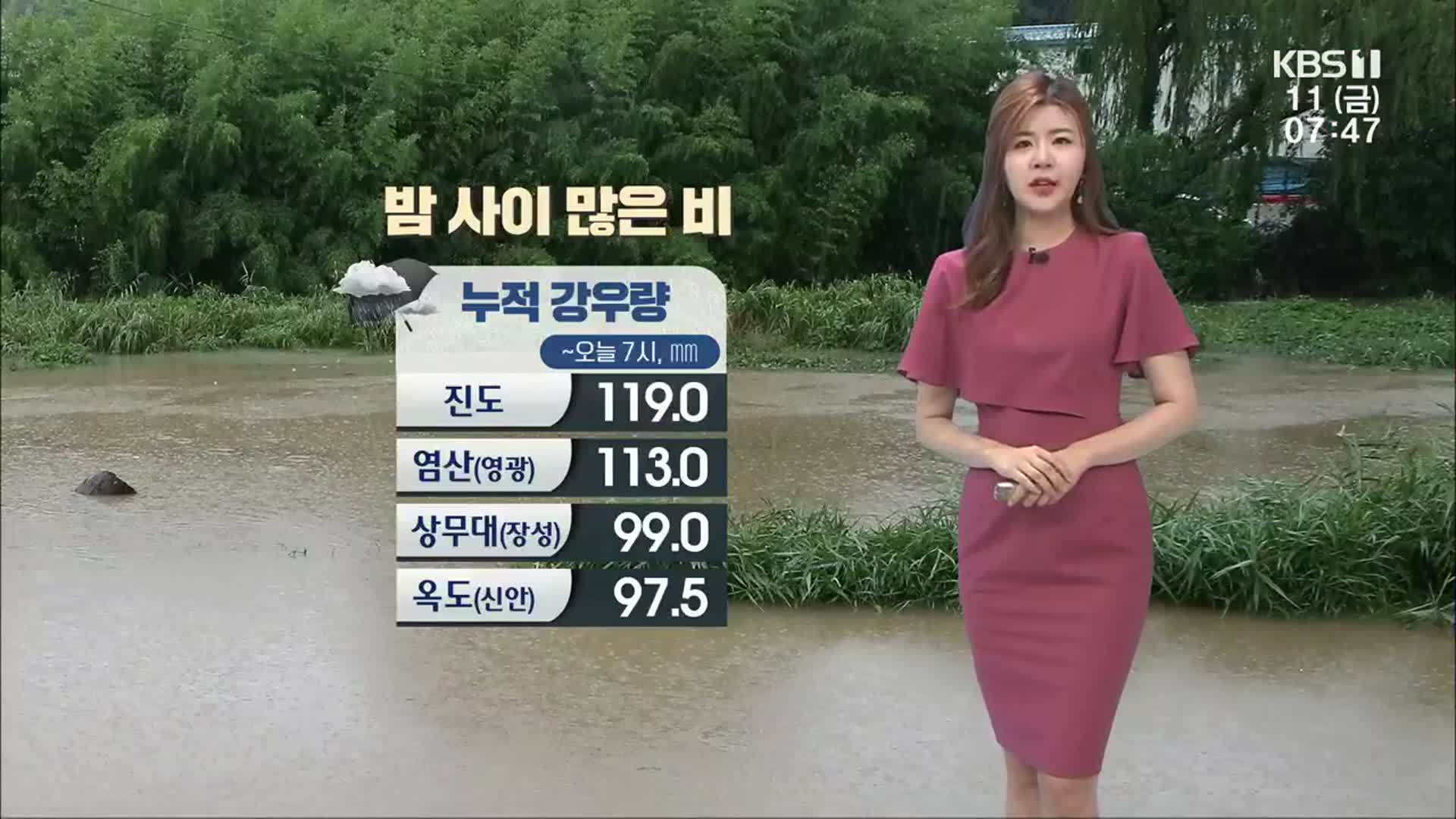 [날씨] 광주·전남 밤 사이 많은 비…동부 지역 호우주의보