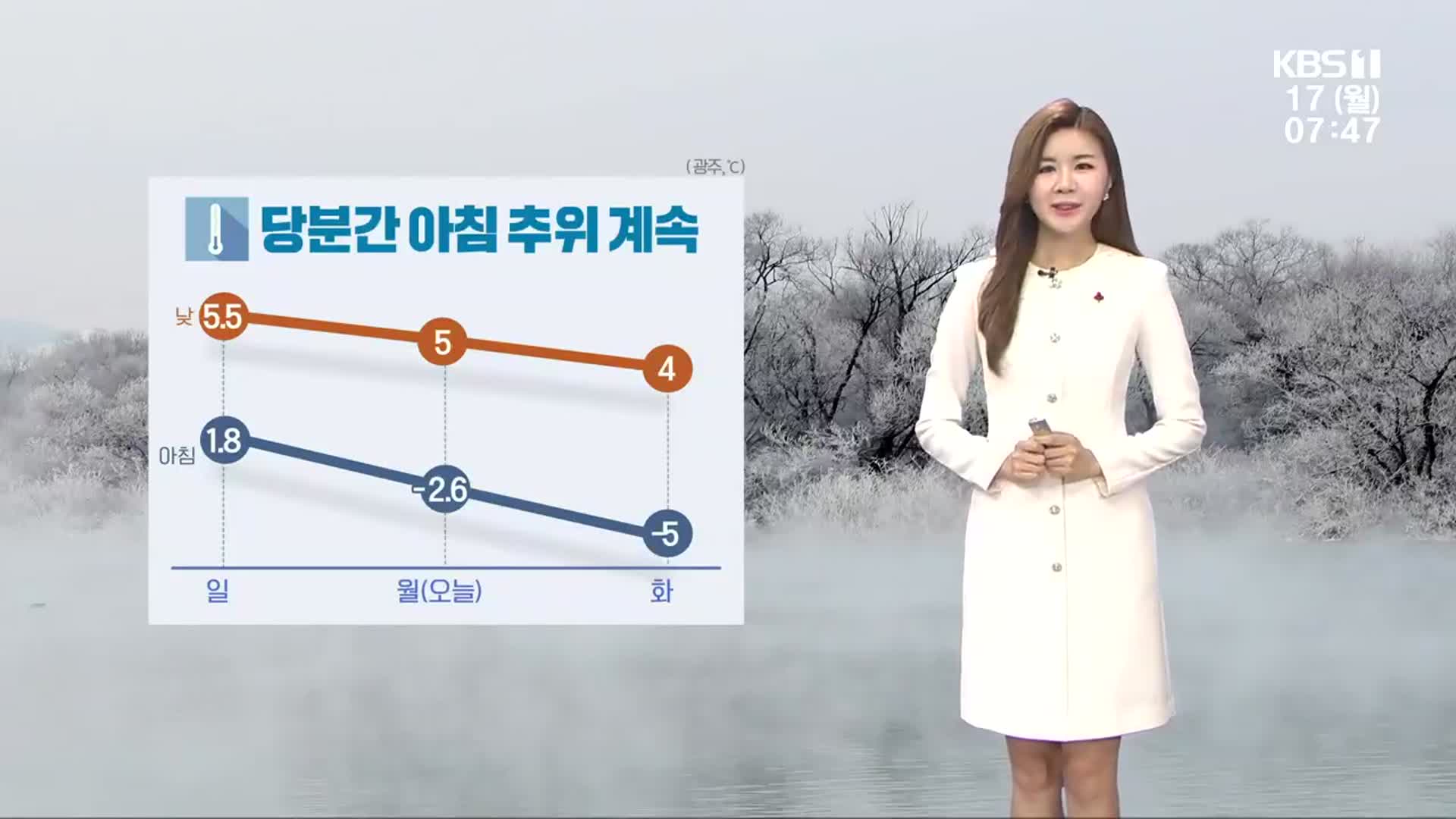 [날씨] 광주·전남 당분간 아침 추위 계속…일부 저녁 눈·비