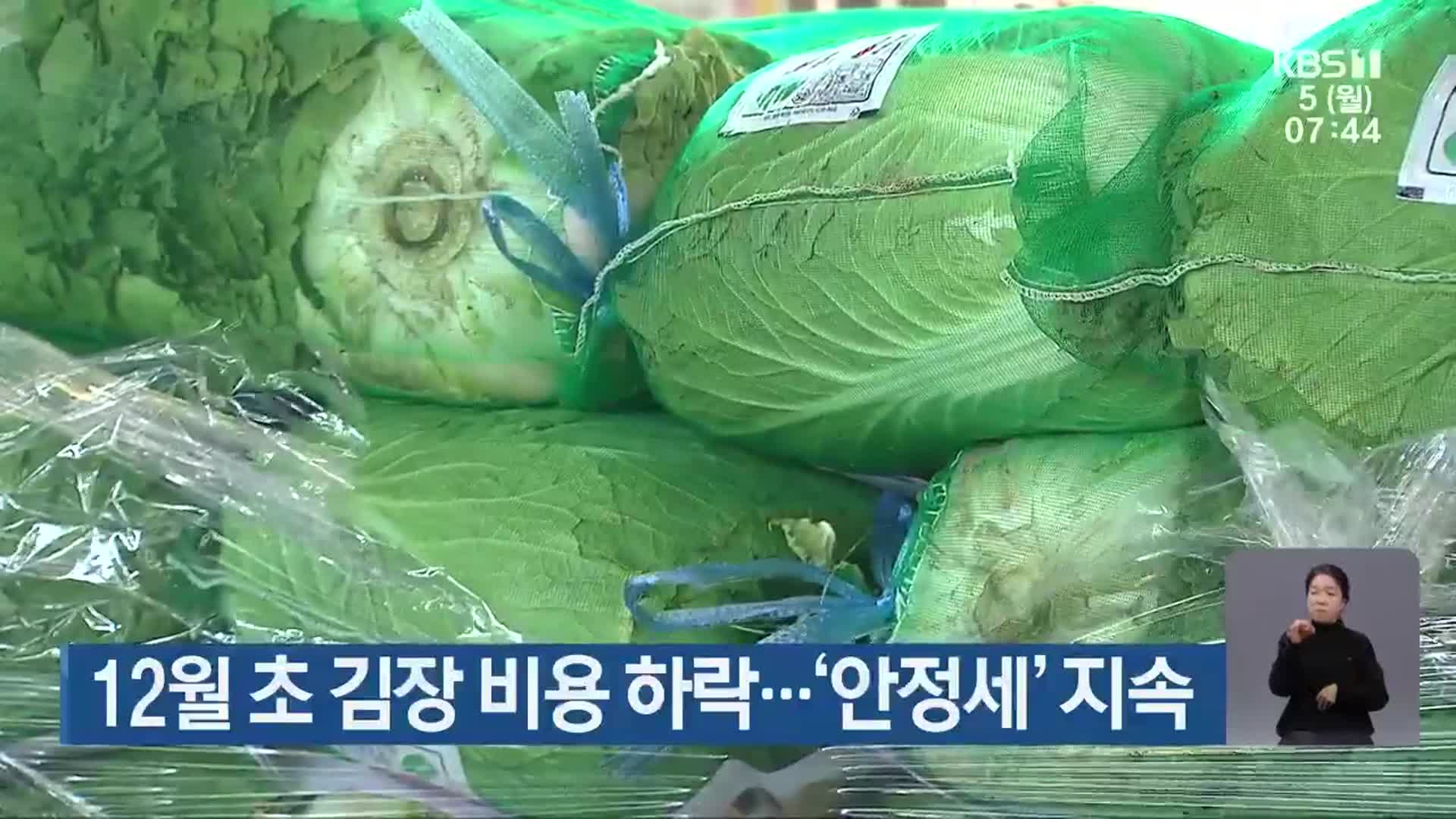 12월 초 김장 비용 하락…‘안정세’ 지속