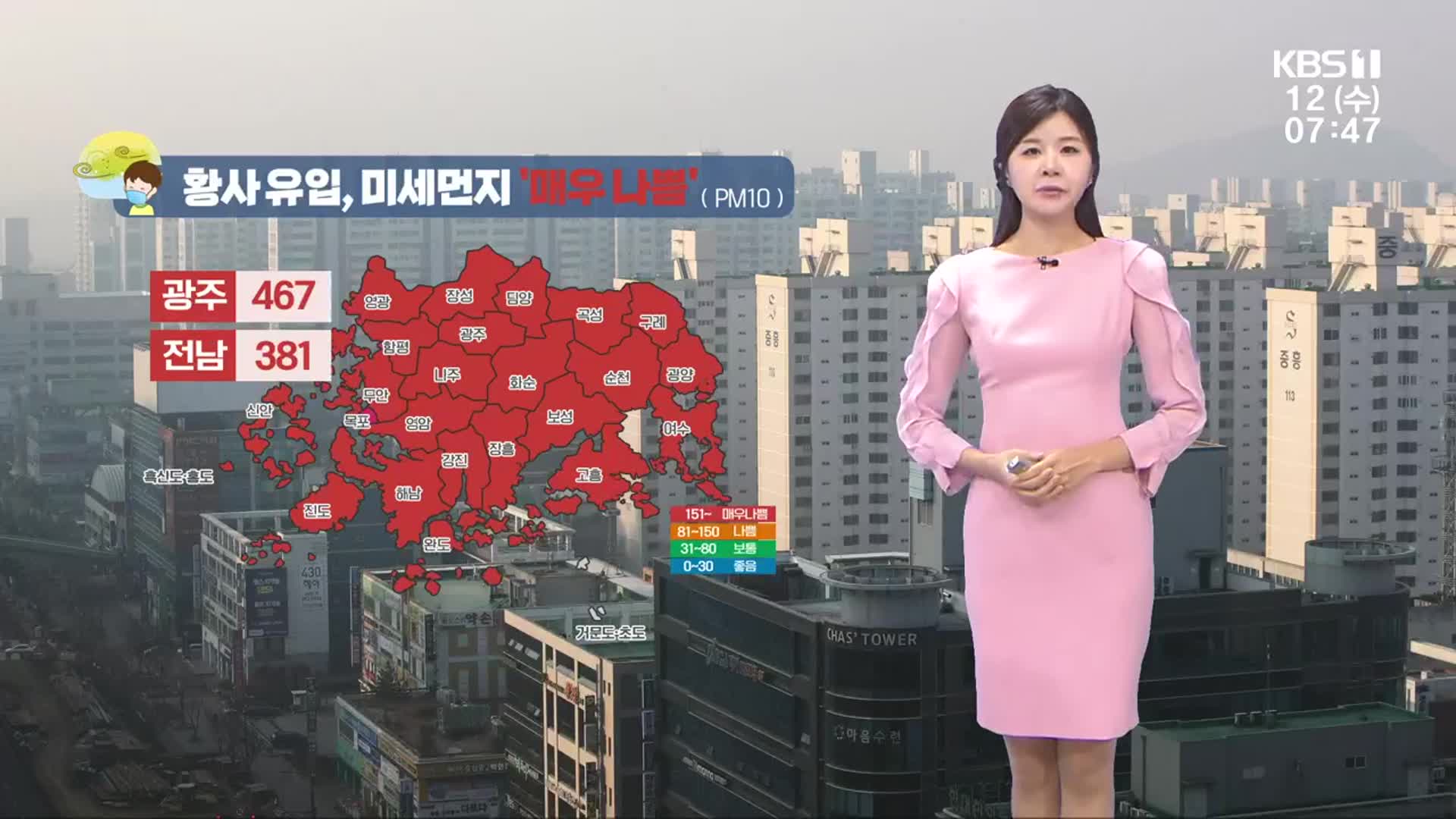 [날씨] 광주·전남 전 지역 미세먼지 특보…내일까지 ‘매우 나쁨’