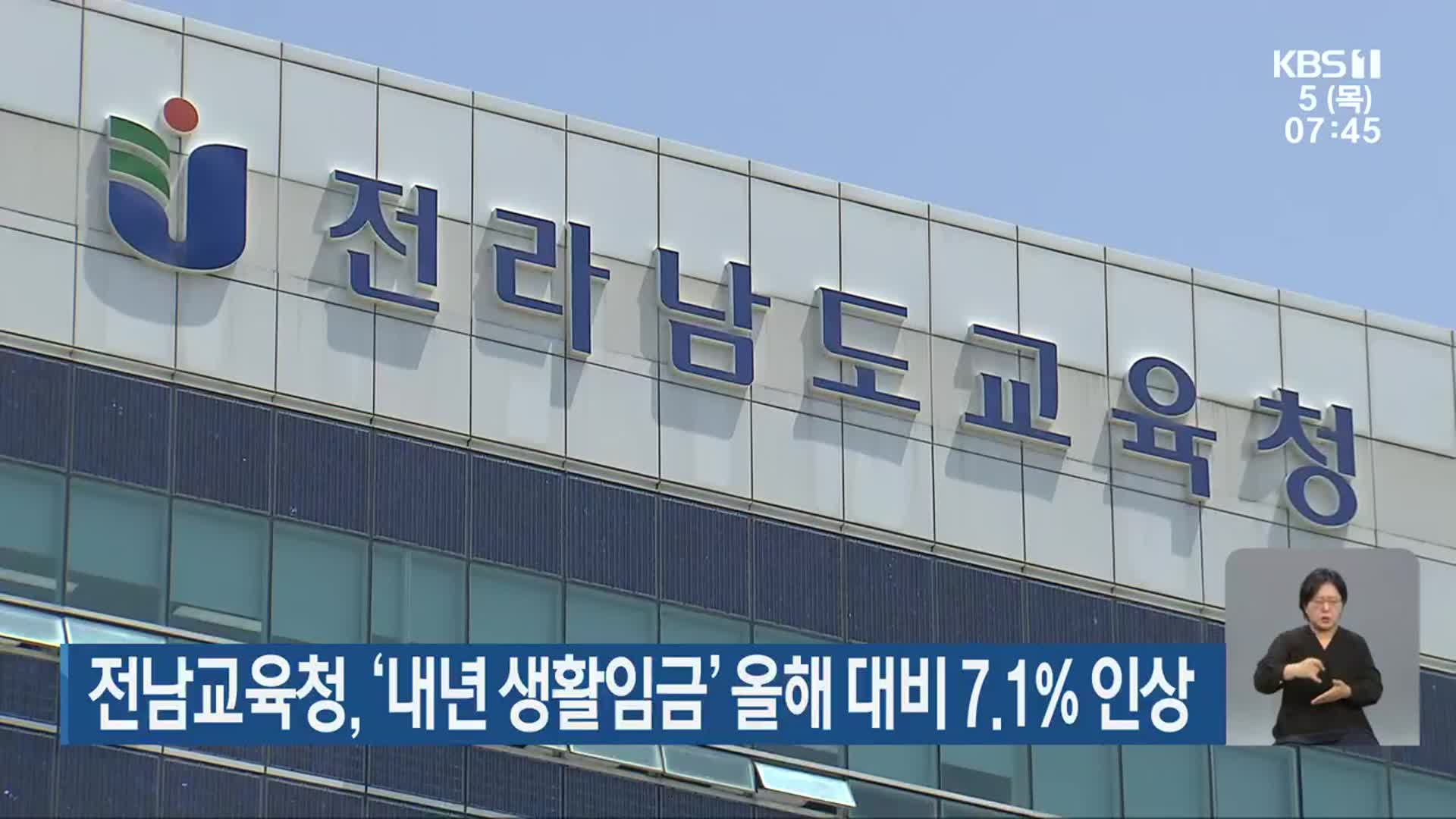 전남교육청, ‘내년 생활임금’ 올해 대비 7.1% 인상