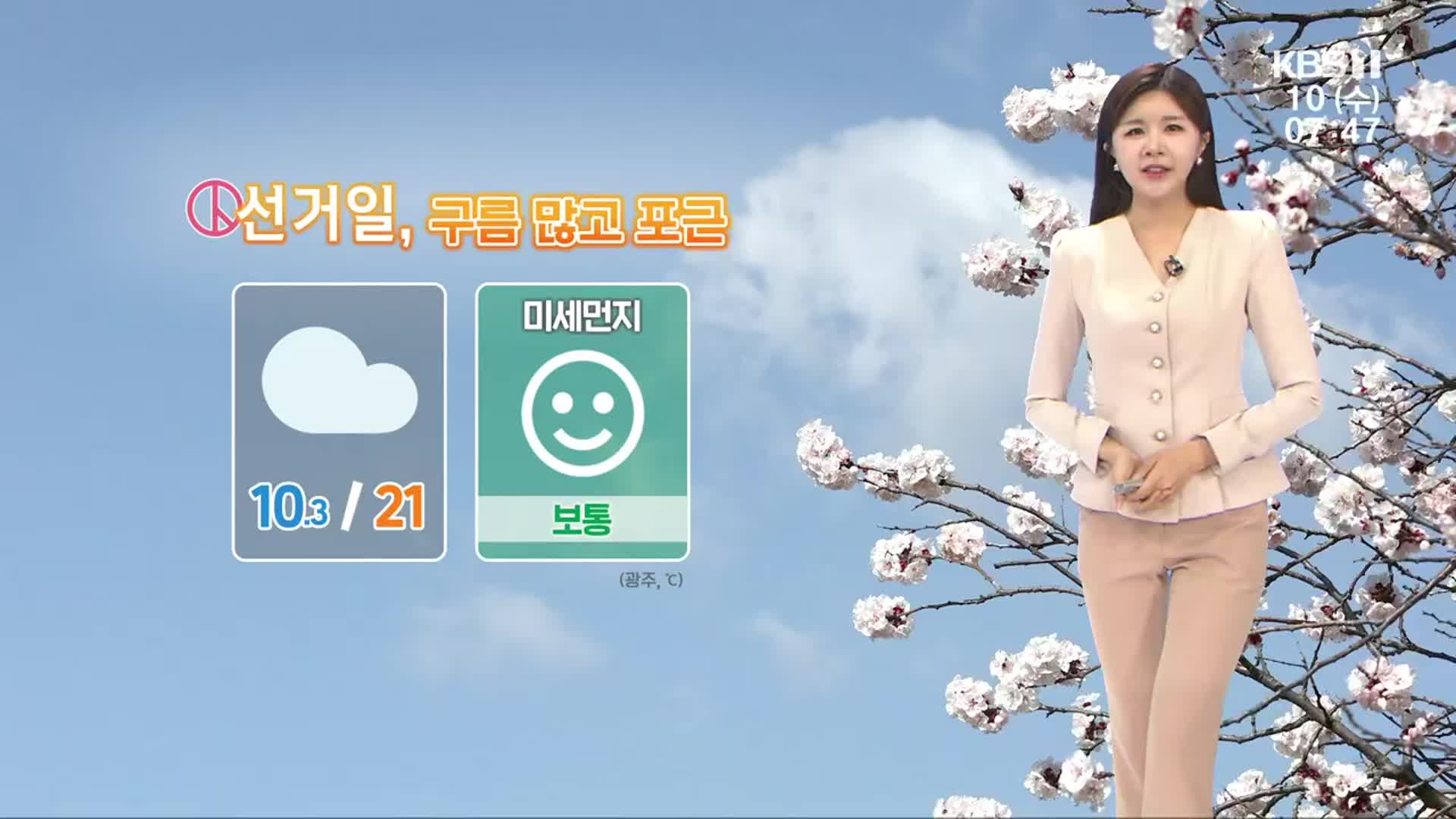 [날씨] 광주·전남 선거일, 구름 많고 포근…주말 한낮 25도
