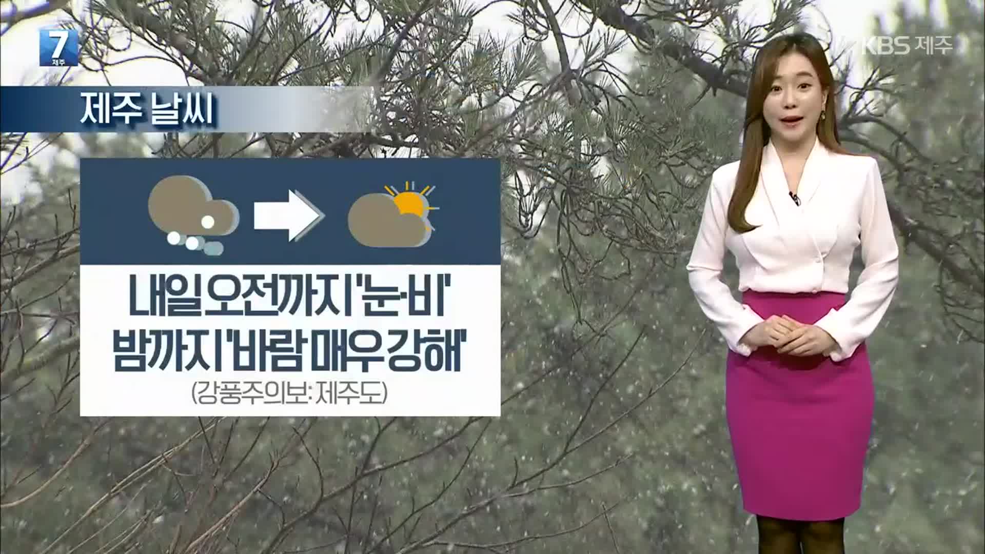 [날씨] 제주 내일 오전까지 ‘눈·비’…밤까지 바람 매우 강해