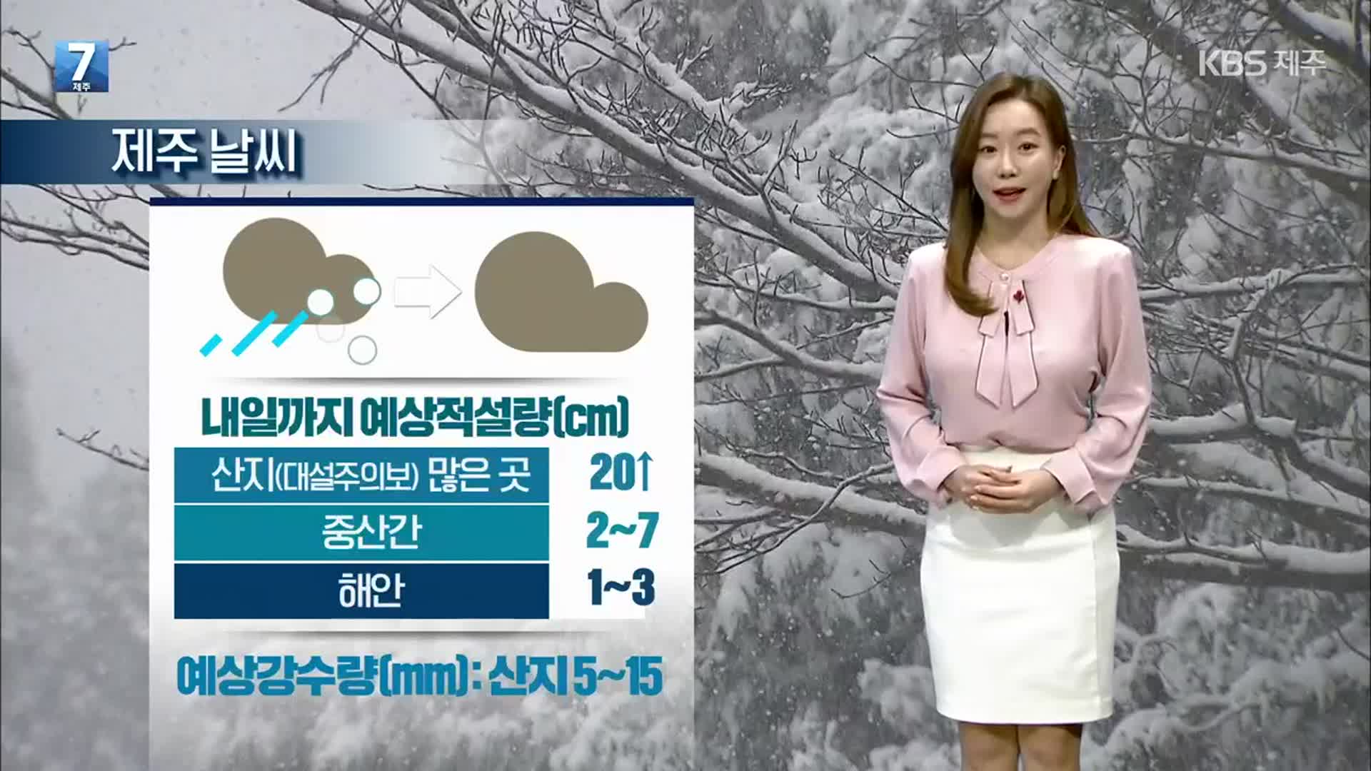 [날씨] 제주 대설·강풍주의보…내일 밤까지 최고 20cm ↑ 눈