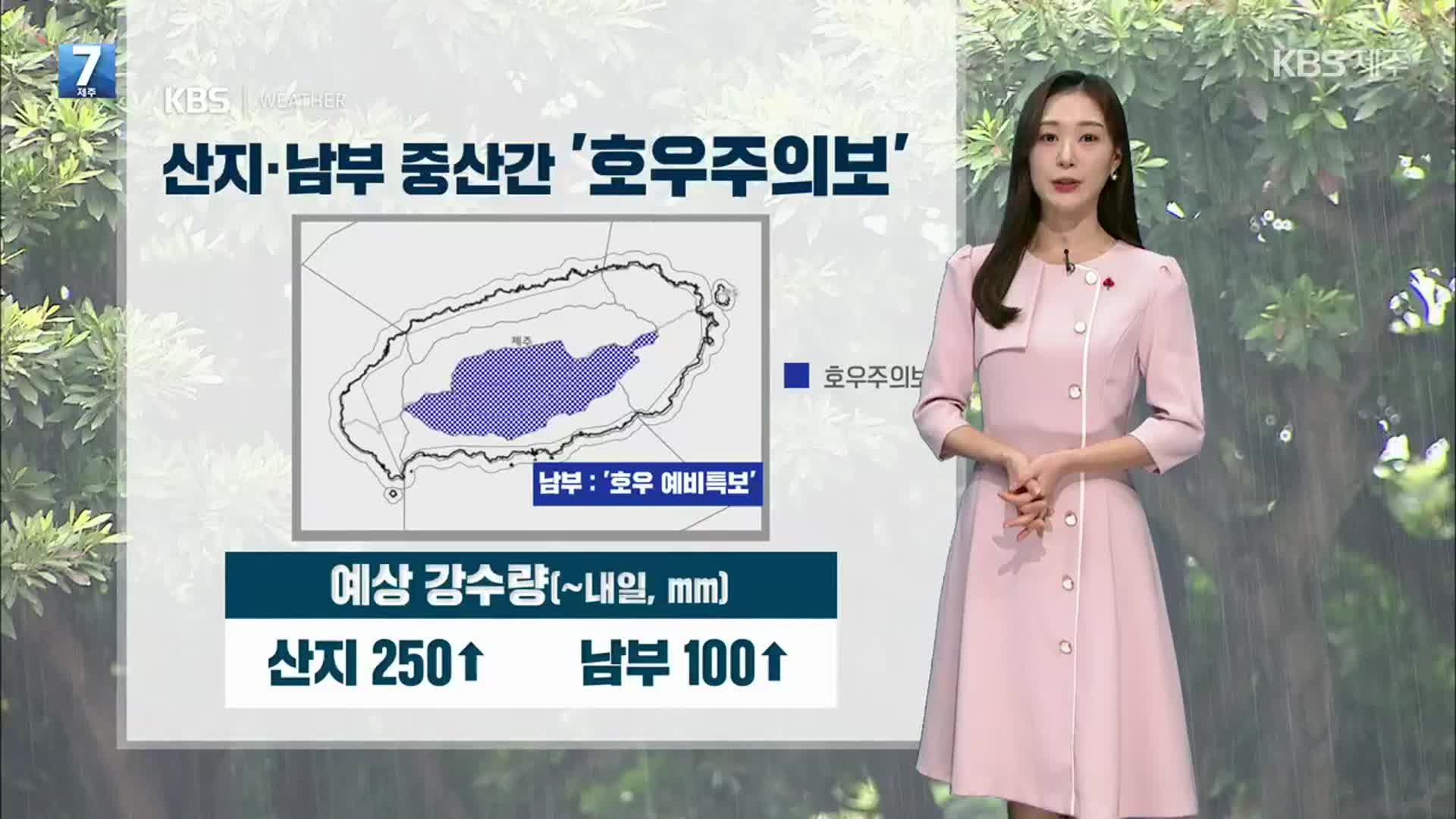 [날씨] 제주 산지·남부 중산간 ‘호우주의보’…내일까지 최대 250mm↑