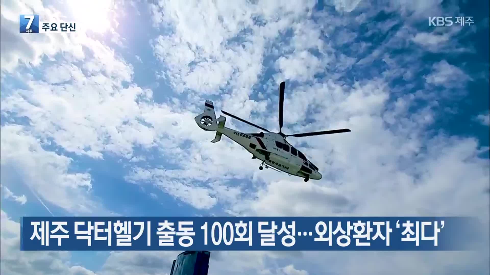 [주요 단신] 제주 닥터헬기 출동 100회 달성…외상환자 ‘최다’ 외