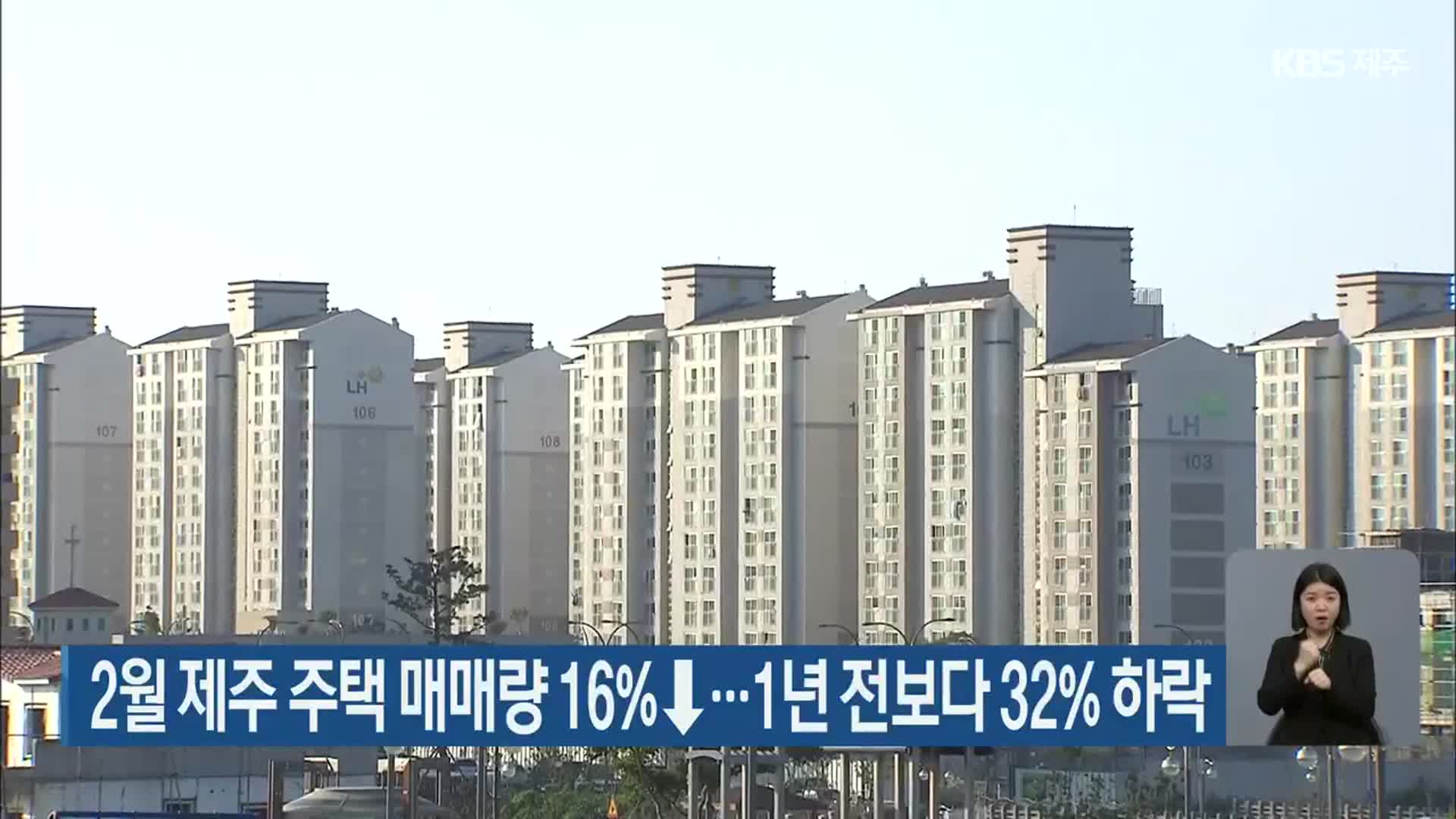 2월 제주 주택 매매량 16%↓…1년 전보다 32% 하락