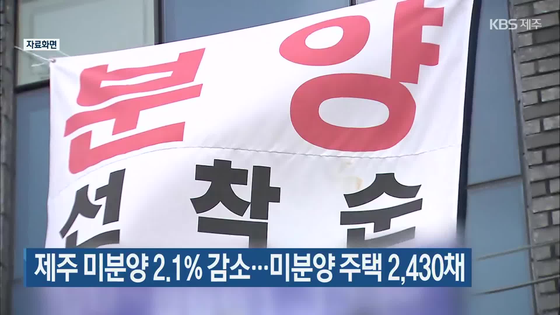 제주 미분양 2.1% 감소…미분양 주택 2,430채