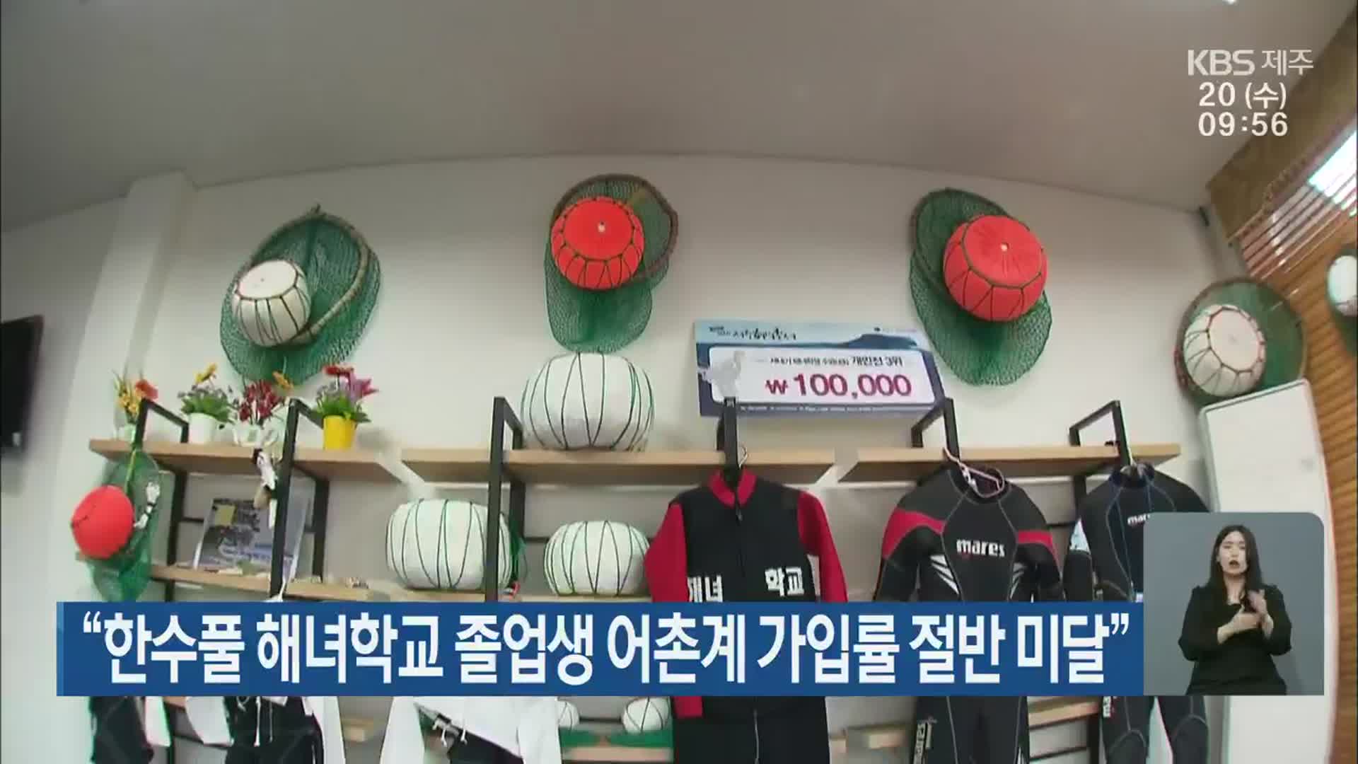 “한수풀 해녀학교 졸업생 어촌계 가입률 절반 미달”