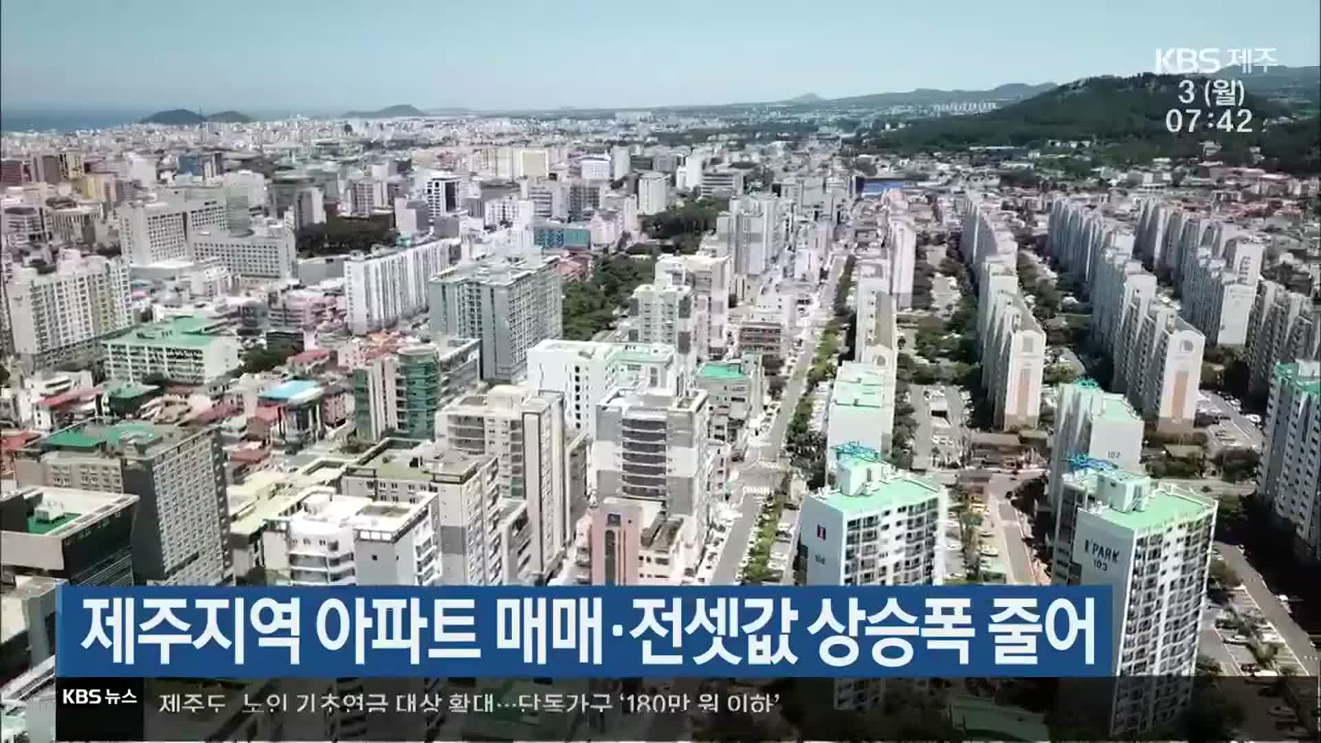 제주지역 아파트 매매·전셋값 상승폭 줄어