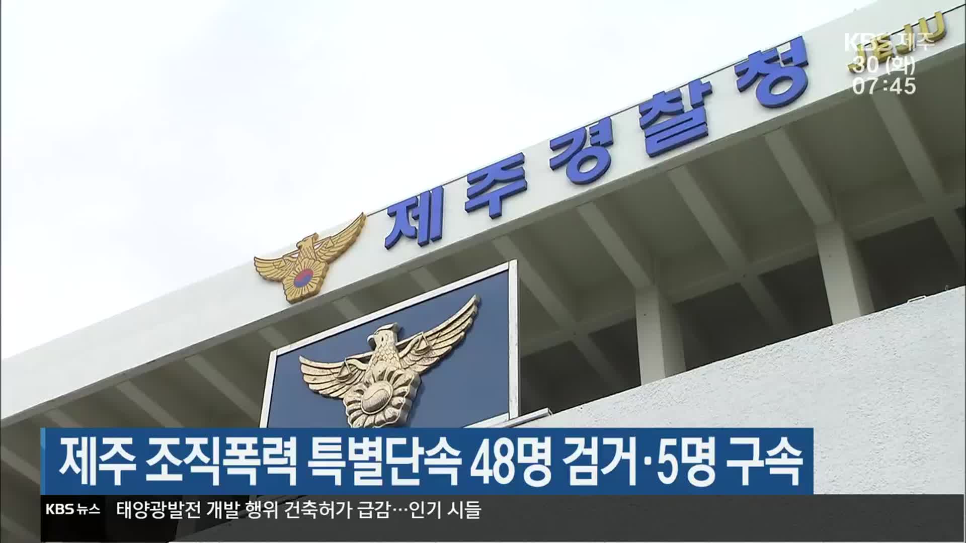 제주 조직폭력 특별단속 48명 검거·5명 구속