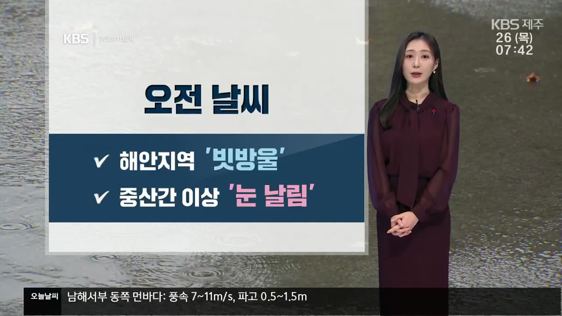 [날씨] 제주 도로 곳곳 ‘빙판길’…오전까지 빗방울·눈날림