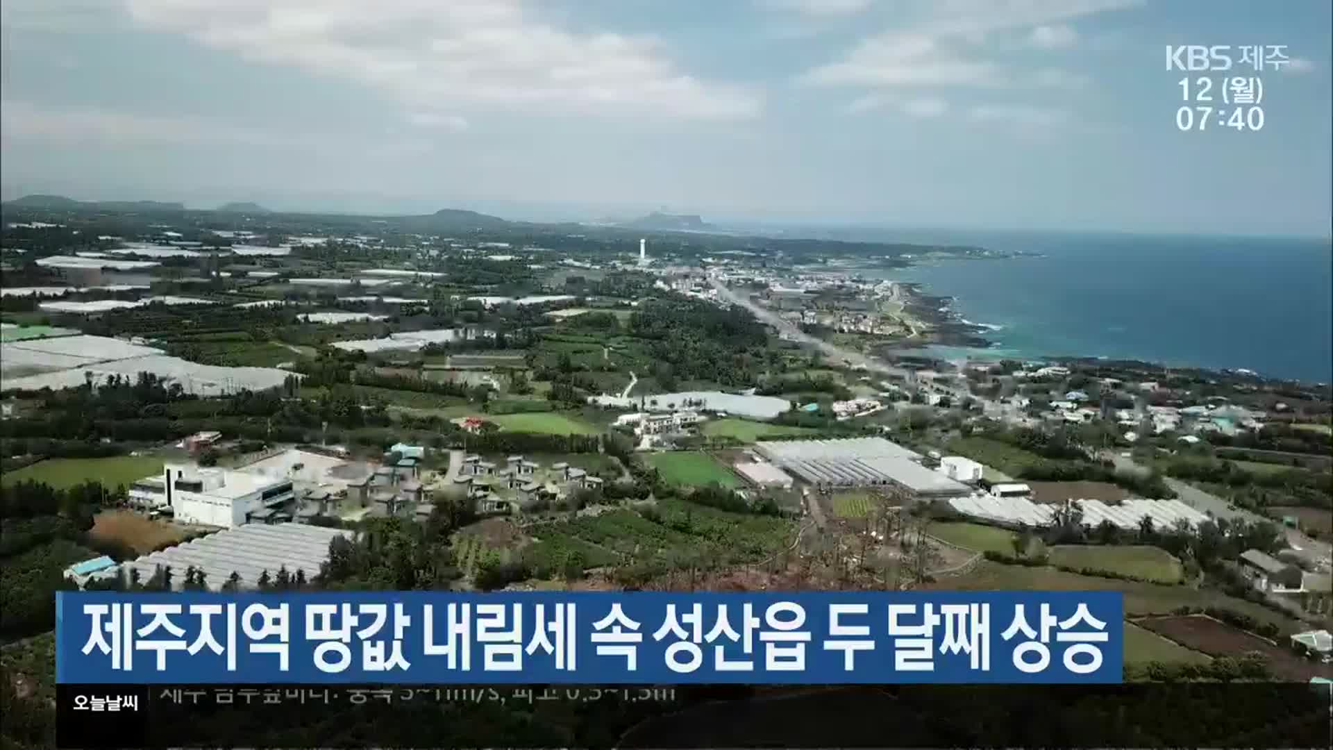 제주지역 땅값 내림세 속 성산읍 두 달째 상승