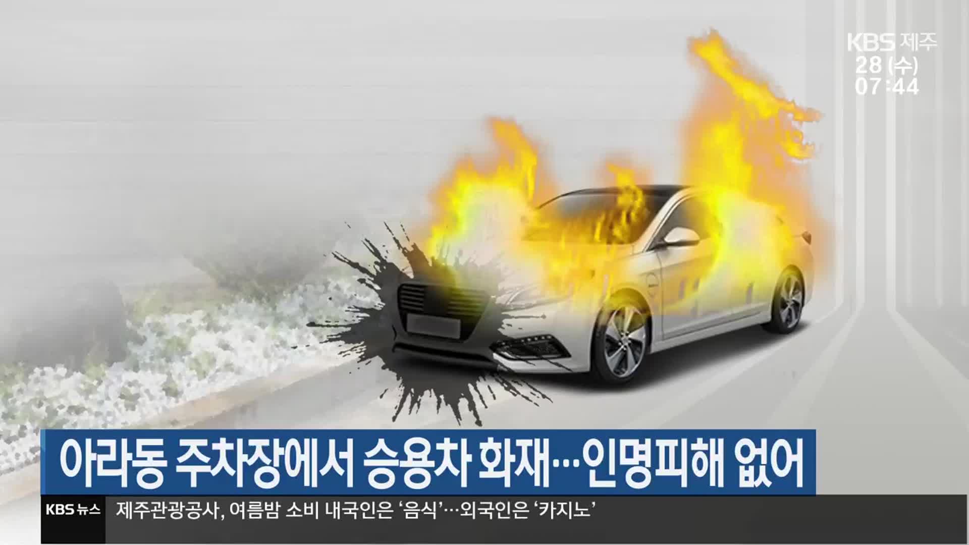아라동 주차장에서 승용차 화재…인명피해 없어