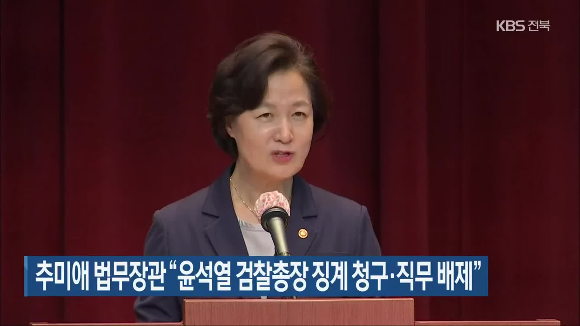 추미애 법무장관 “윤석열 검찰총장 징계 청구·직무 배제”