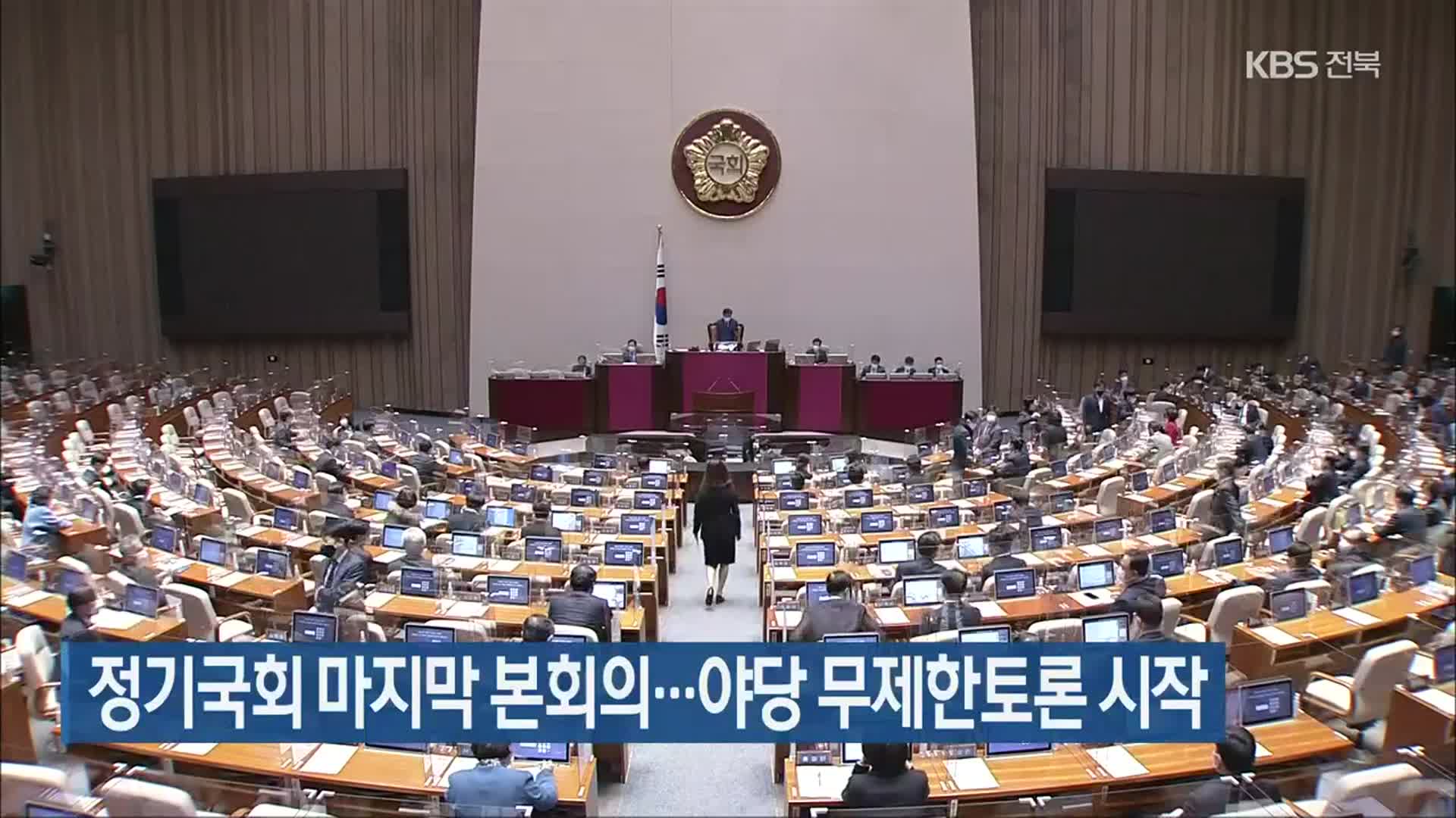 정기국회 마지막 본회의…야당 무제한토론 시작