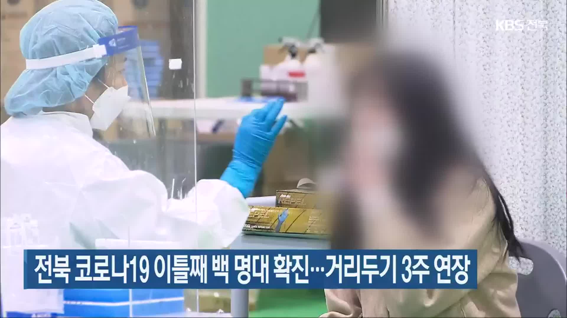 전북 코로나19 이틀째 백 명대 확진…거리두기 3주 연장