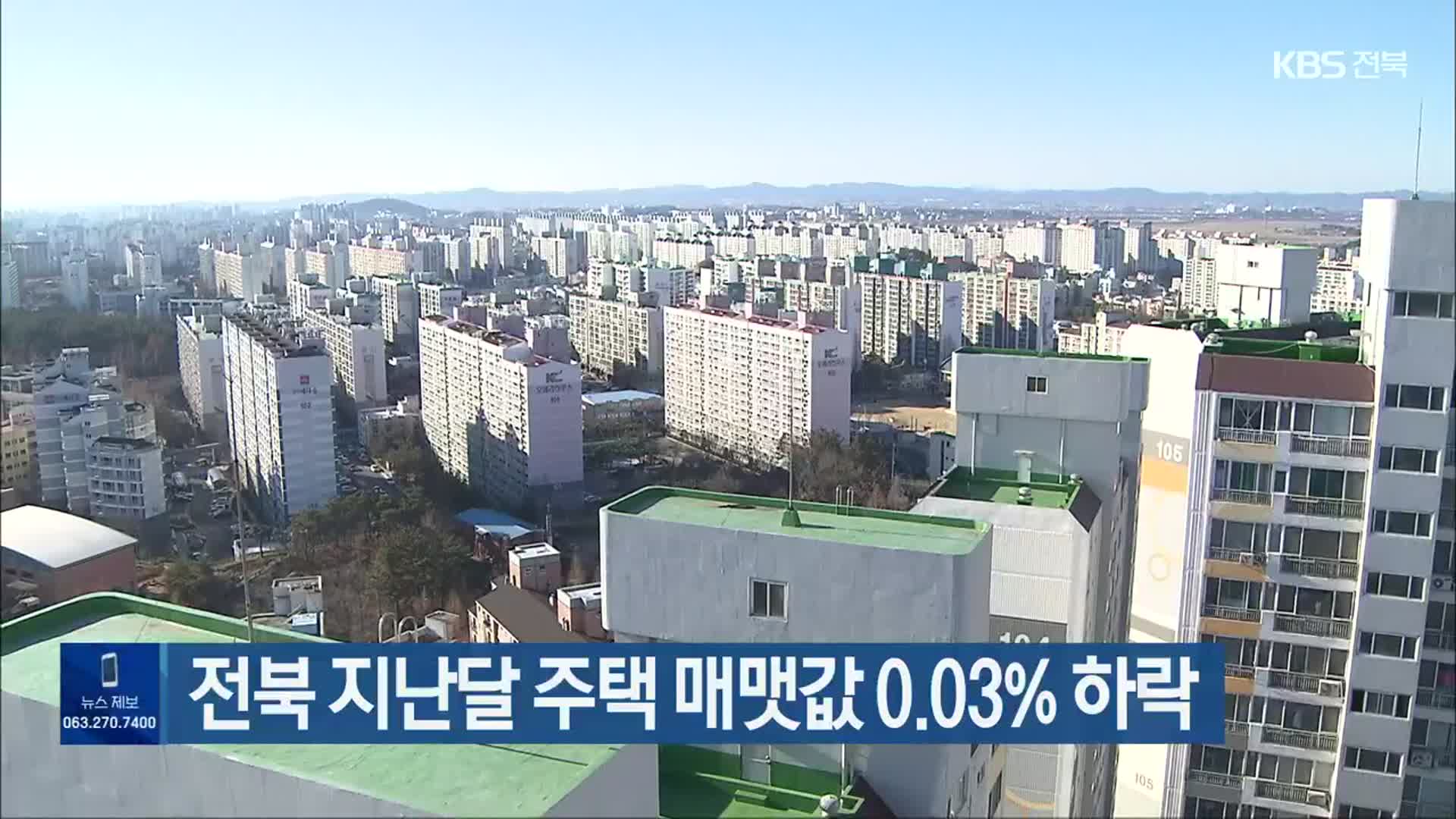 전북 지난달 주택 매맷값 0.03% 하락
