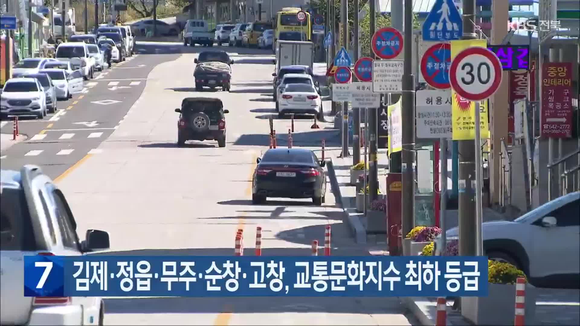 김제·정읍·무주·순창·고창, 교통문화지수 최하 등급