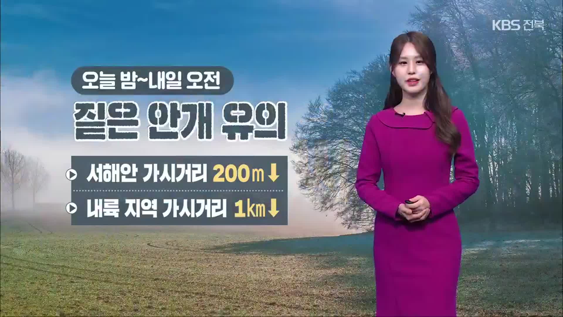 [날씨] 전북 오늘 밤~내일 오전 서해안 짙은 안개…탁한 공기 계속
