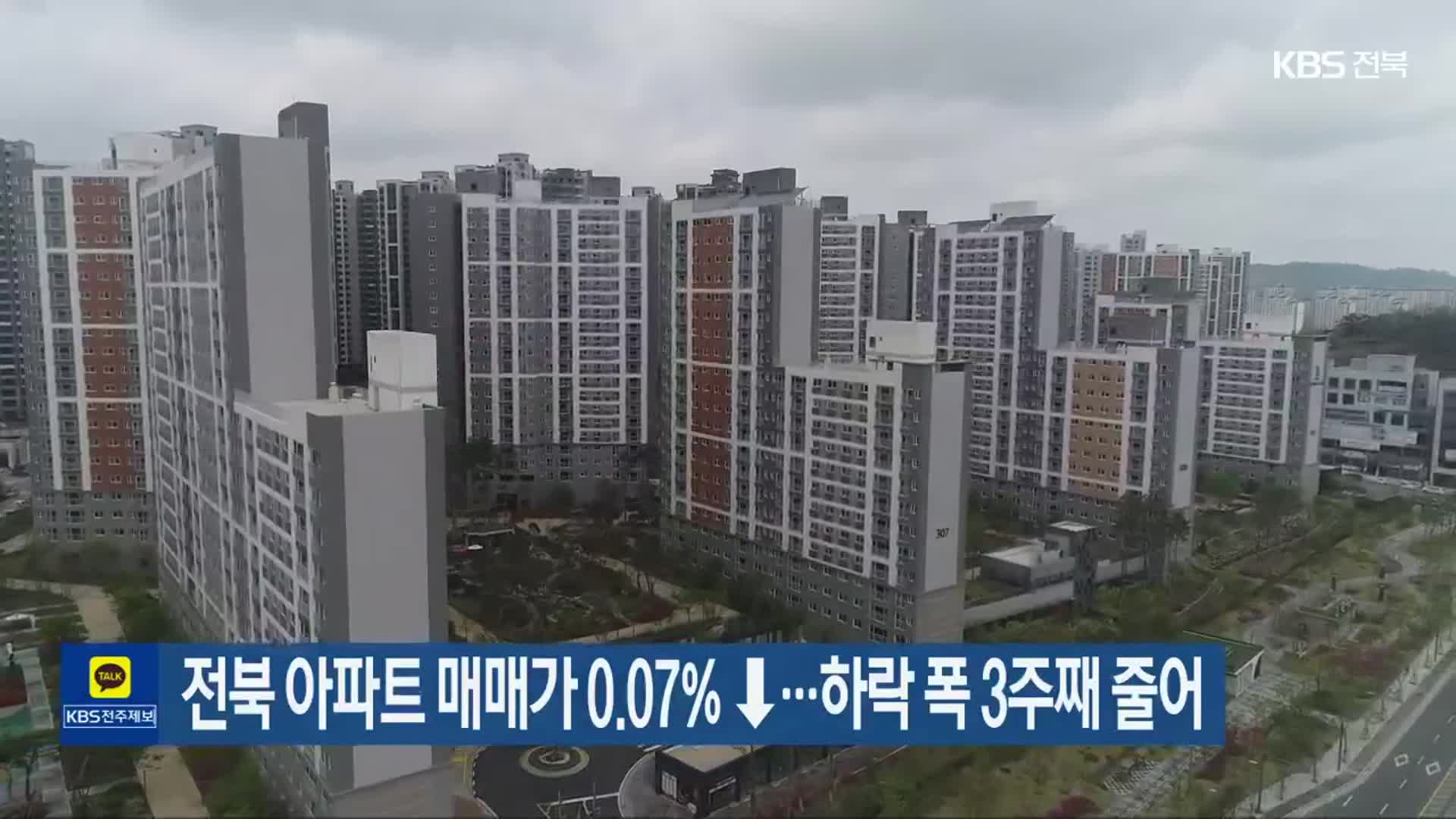 전북 아파트 매매가 0.07%↓…하락 폭 3주째 줄어