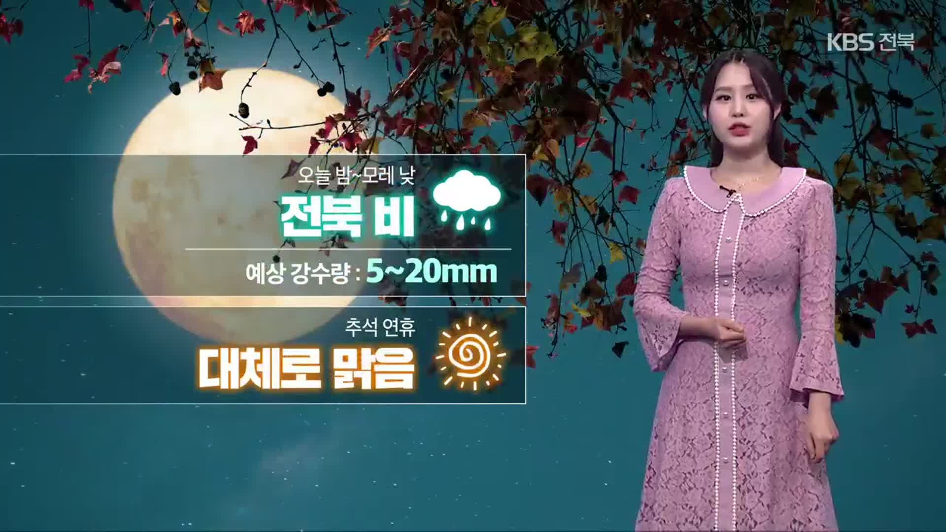 [날씨] 전북 오늘 밤~모레 낮 약한 비…추석 연휴 대체로 맑음