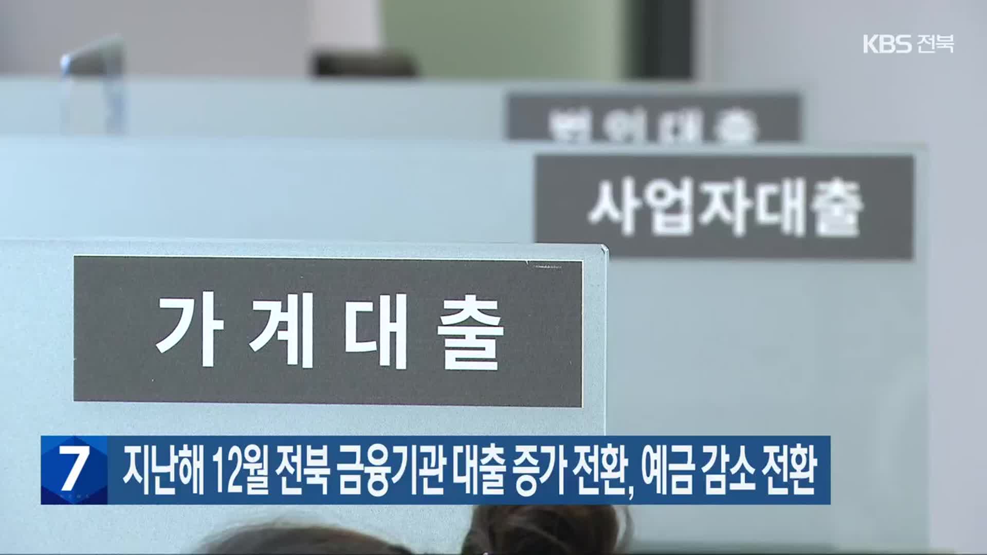 지난해 12월 전북 금융기관 대출 증가 전환, 예금 감소 전환