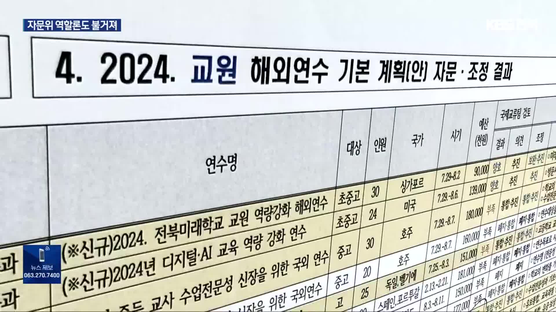 전북교육청 외유성 연수 논란…자문위 평가는 ‘양호’